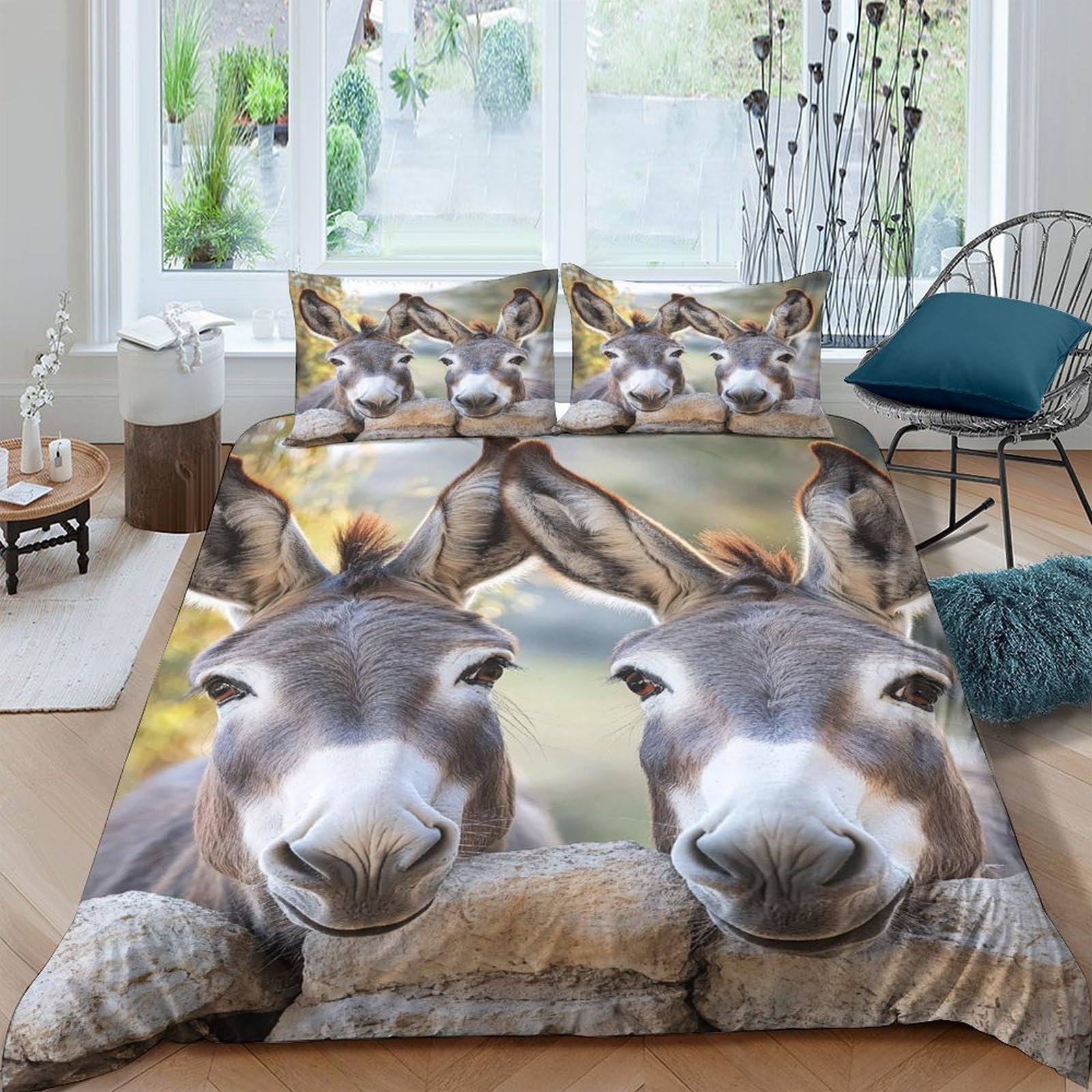 Ctjqhvkz Style-9 3D Printed Donkey Animal Fitted Sheet Microfiber Soft Cartoon Farmyard Mattress Cover For Bedroom Guest Room Decor Single（135X200cm）