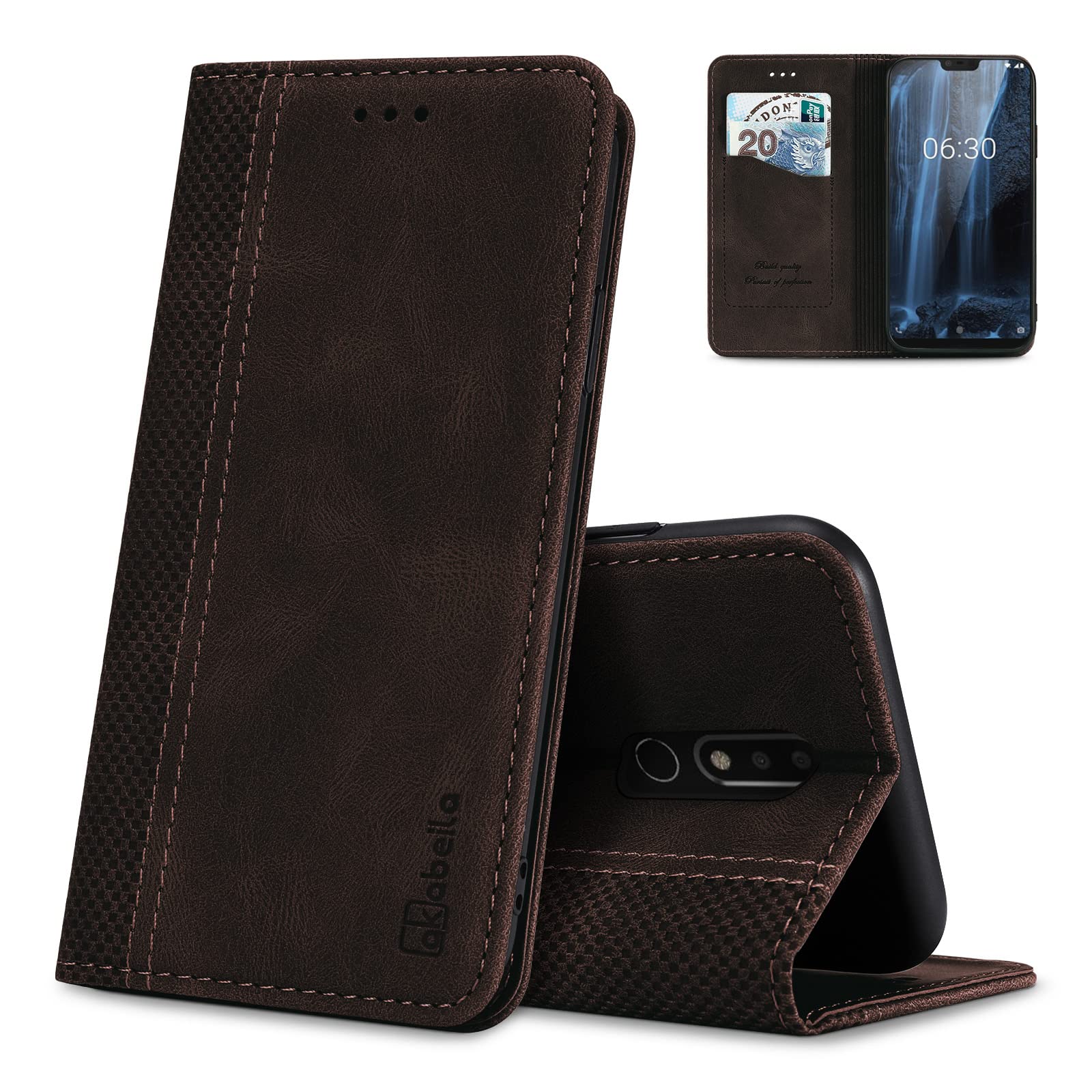 AKABEILA Ledertasche Für Nokia 5.3 – Leder-Flip-Case Mit Kartenfächern, Magnetverschluss Und Integriertem Ständer