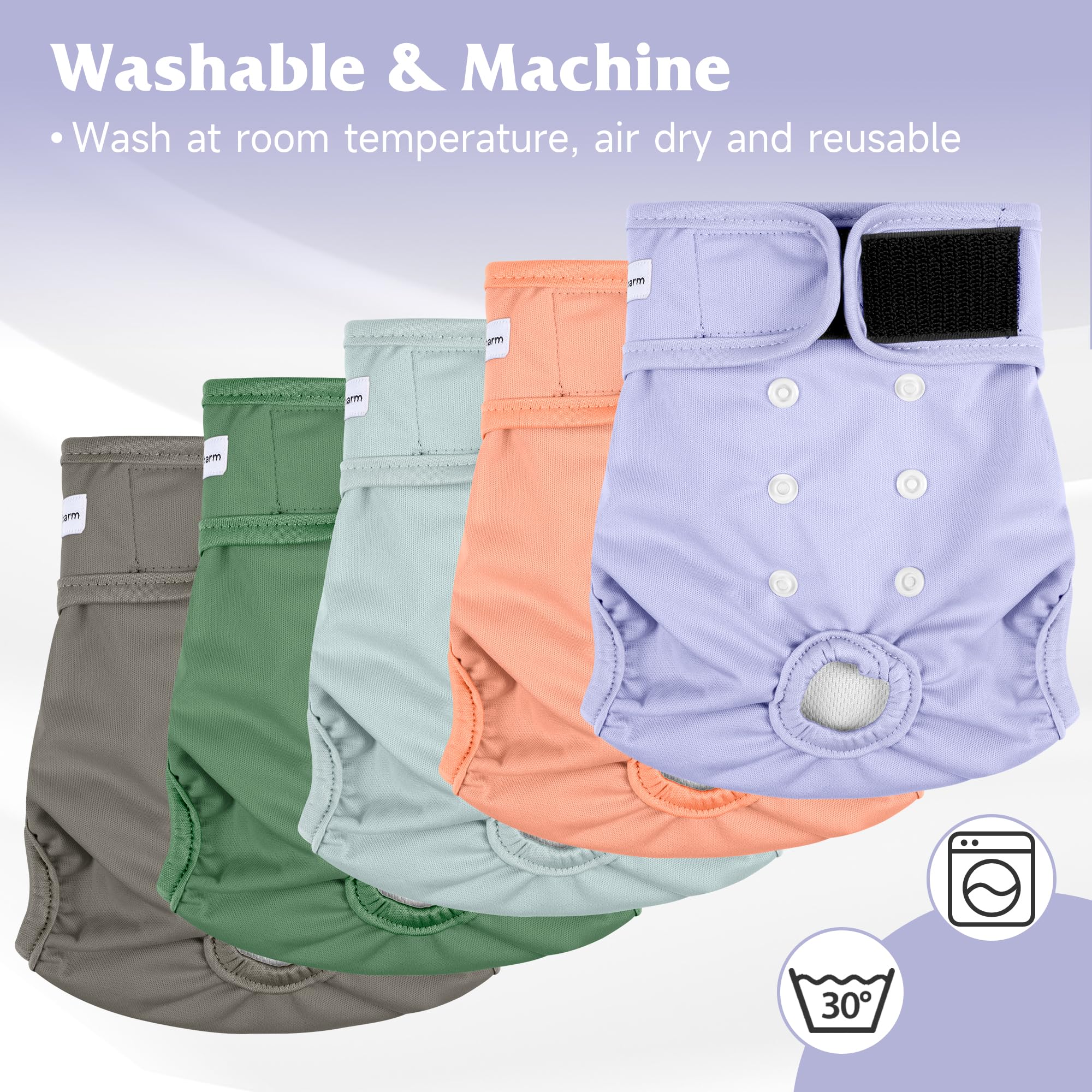 Paquete de 5 pañales reutilizables para perros, altamente absorbentes, para mascotas con incontinencia o micción frecuente, pañales para perros talla XL, rosa y morado