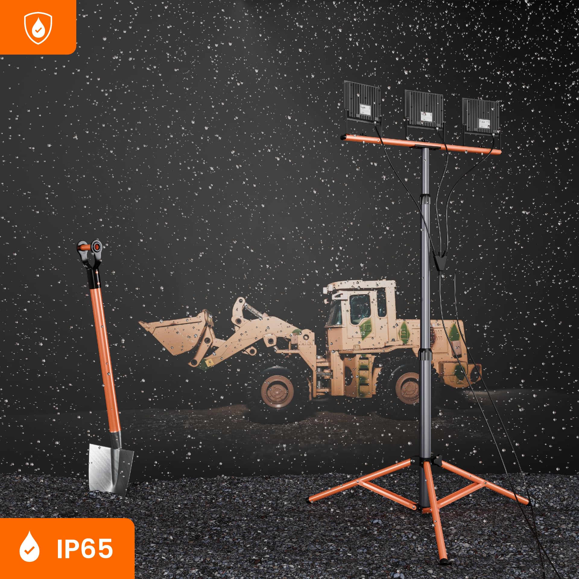 SmartLED Baustrahler Arbeitsstrahler mit Stativ 3x50W, LED Strahler 3x5500 Lumen, 1,60 m Einstellbar Teleskopisch, 360° Grad Drehung, 180 cm Kabel, IP65, kompakt und leicht (3x 50W 16500lm)