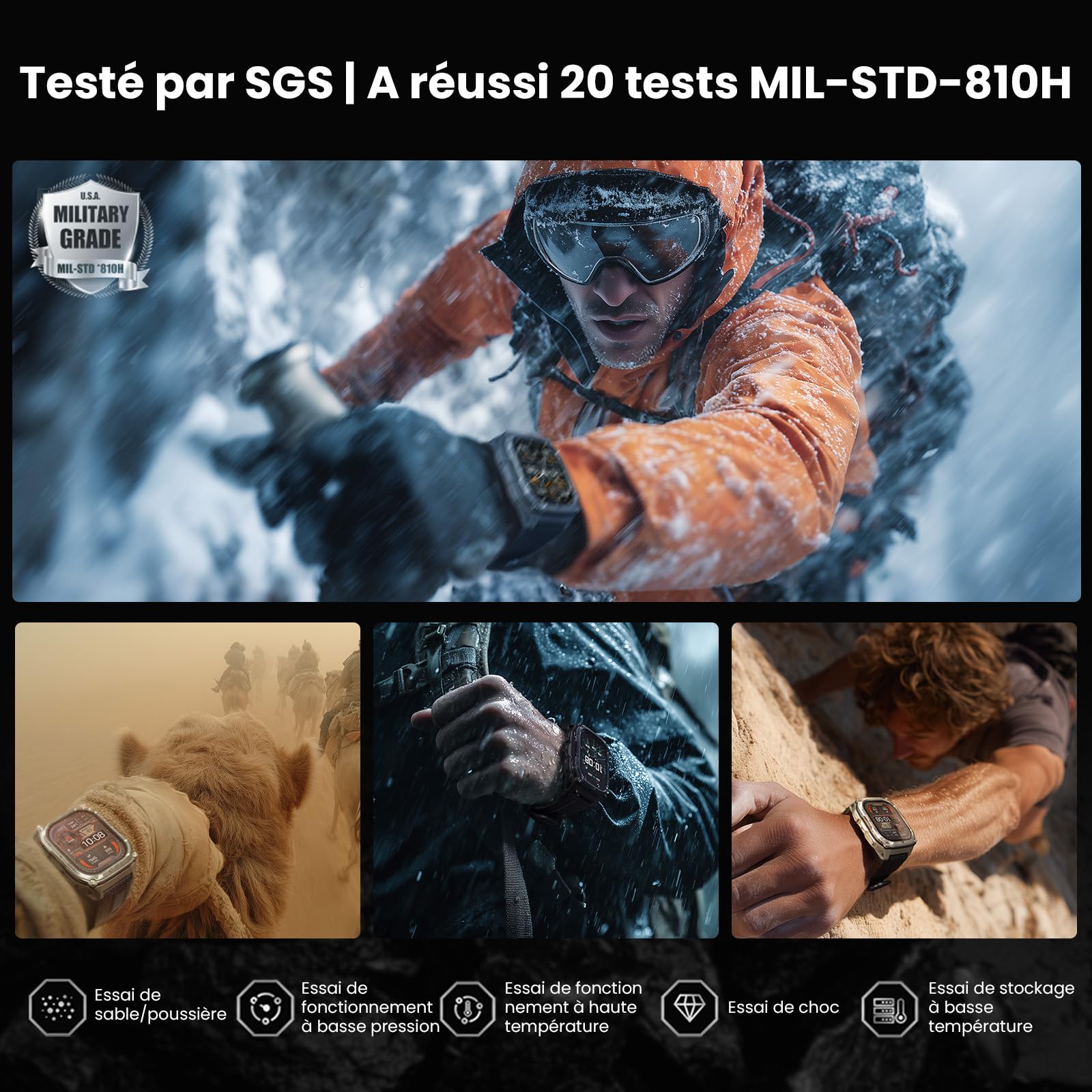 KOSPET Tank M4 GPS Montre Connectée Homme, Cartes Hors Ligne, 1.96'' AMOLED | Acier Inoxydable, Étanche 10 ATM et IP69K, Plongée 45M, Batterie 15 Jours, Surveillance Santé 24/7, Compatible Android et iOS