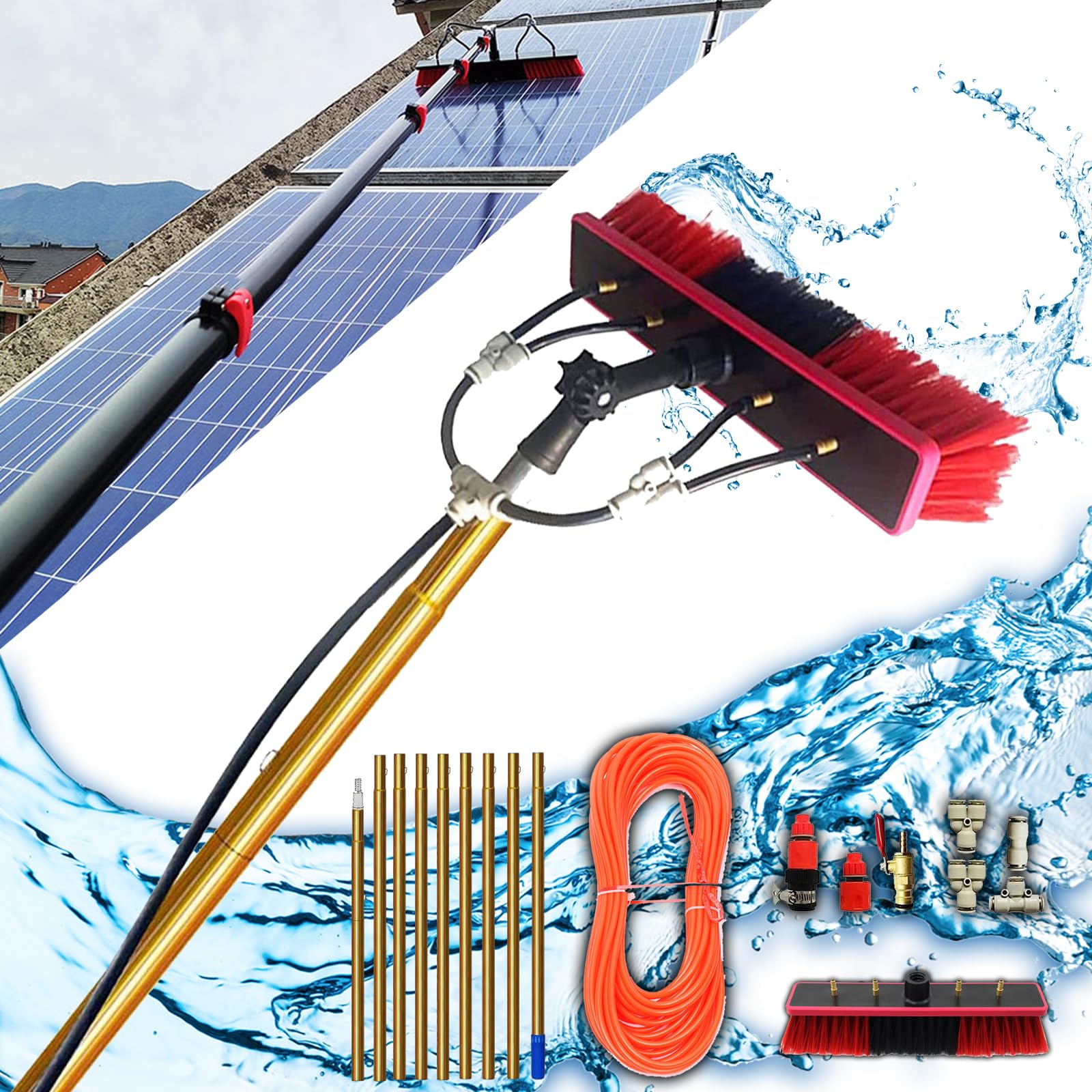 MSHGSKU 1 Teles Window Cleaning Pole with Hose System Solar Panel & Conserva Brush Set for Truc Boats and Cars – Professal Cleaning Equint