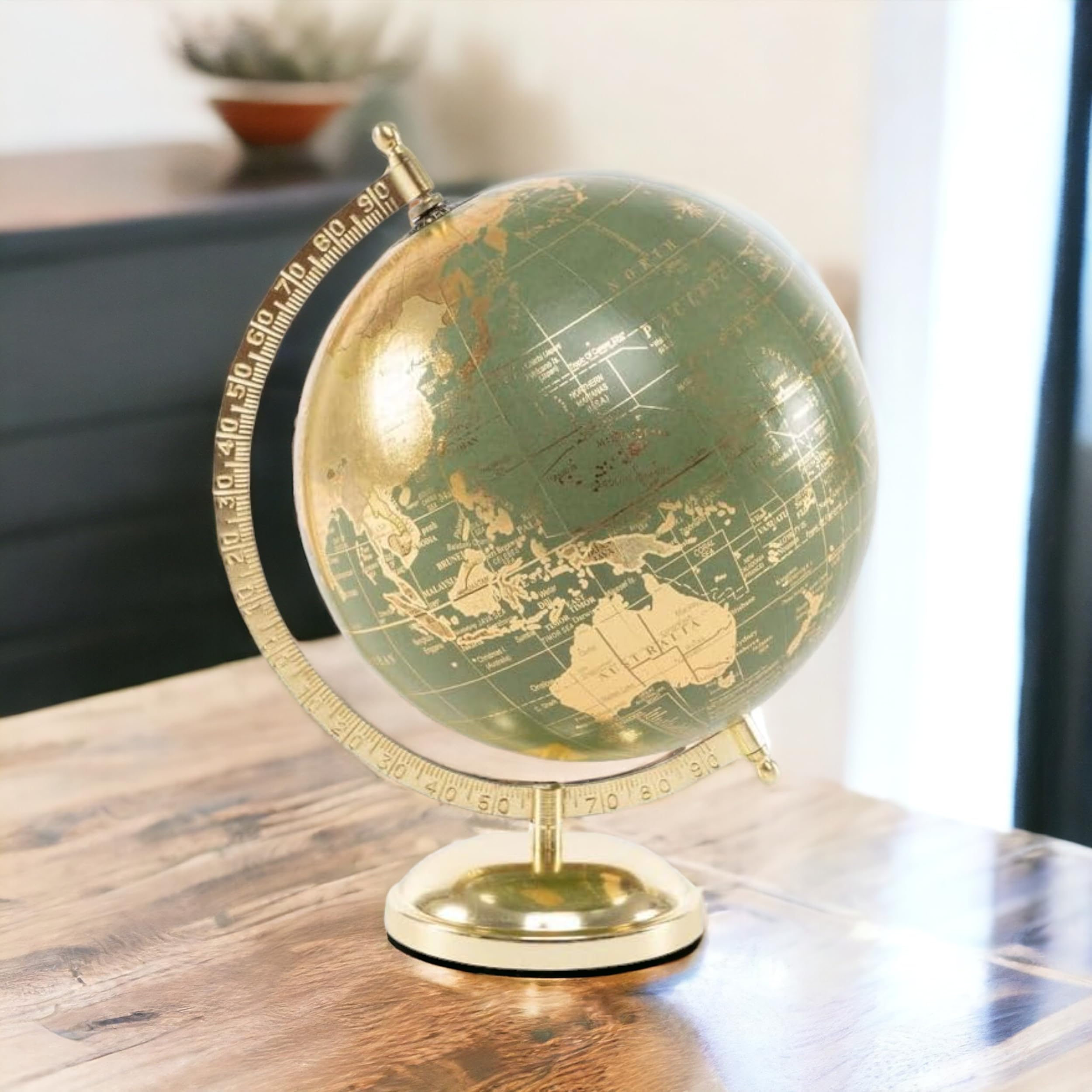 Mappamondo, Mappamondo 20cm con Supporto in Metallo Dorato - Decorazione e Regalo