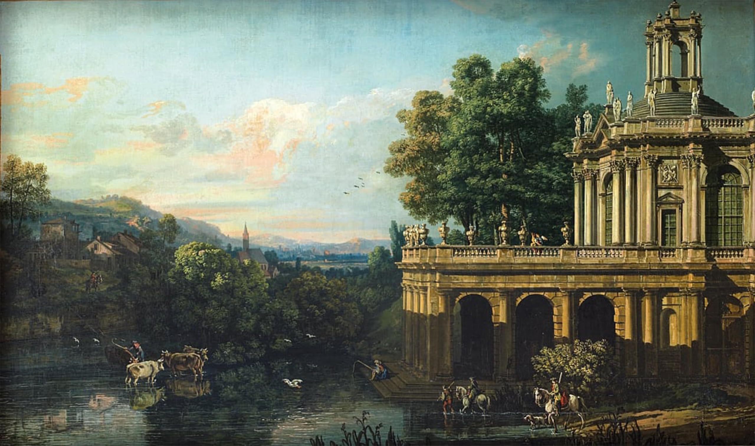 ARTXLXXBN Famous Print Painting Colorful Art Print Architectural Capriccio with a Palace by Bernardo Bellotto Canvas Art Decorations for Home Decor 60x90cm