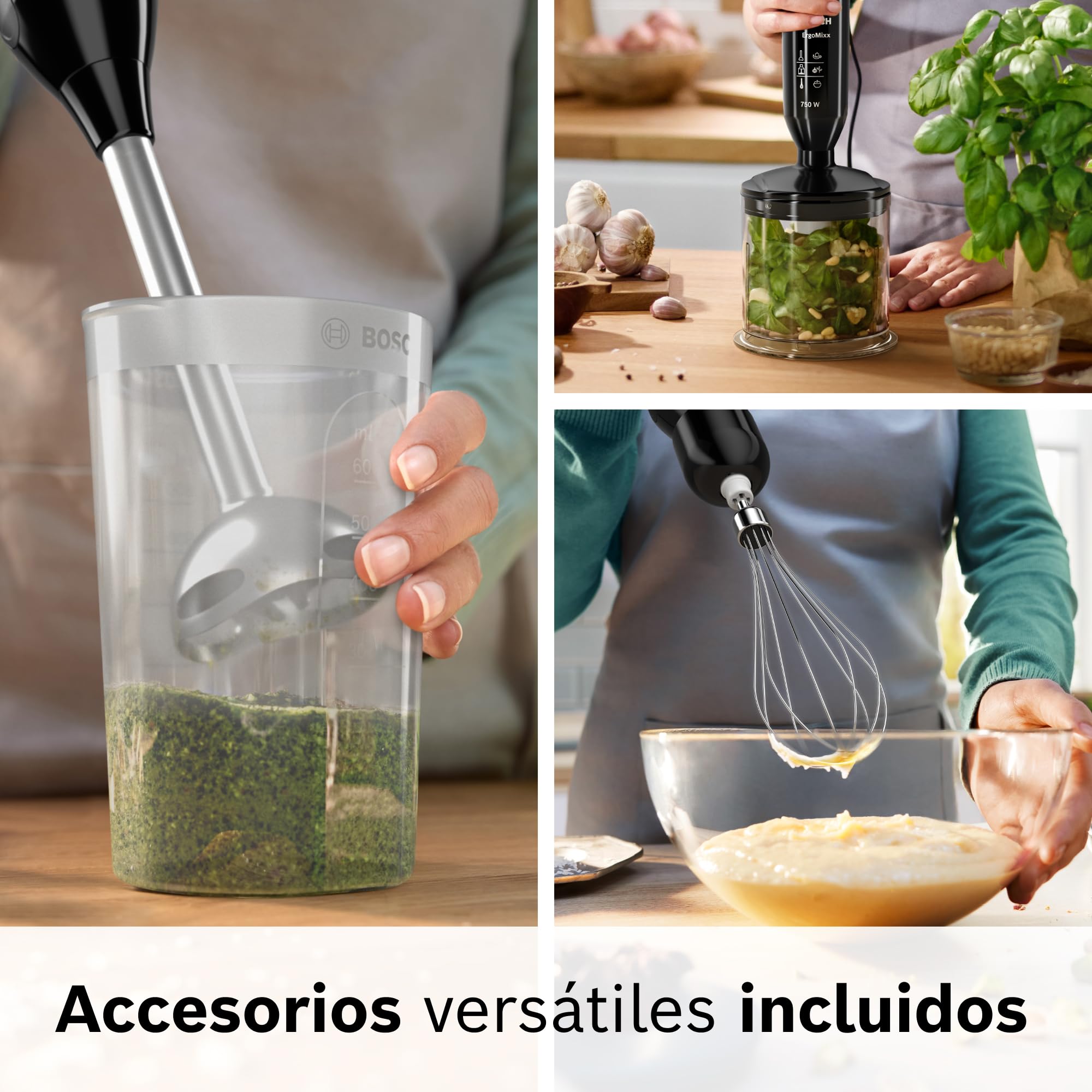 Bosch - Batidora de mano profesional, ErgoMixx, 750 W, 12+1 velocidades, QuattroBlade, Picador y vaso, Negro, MSM67160