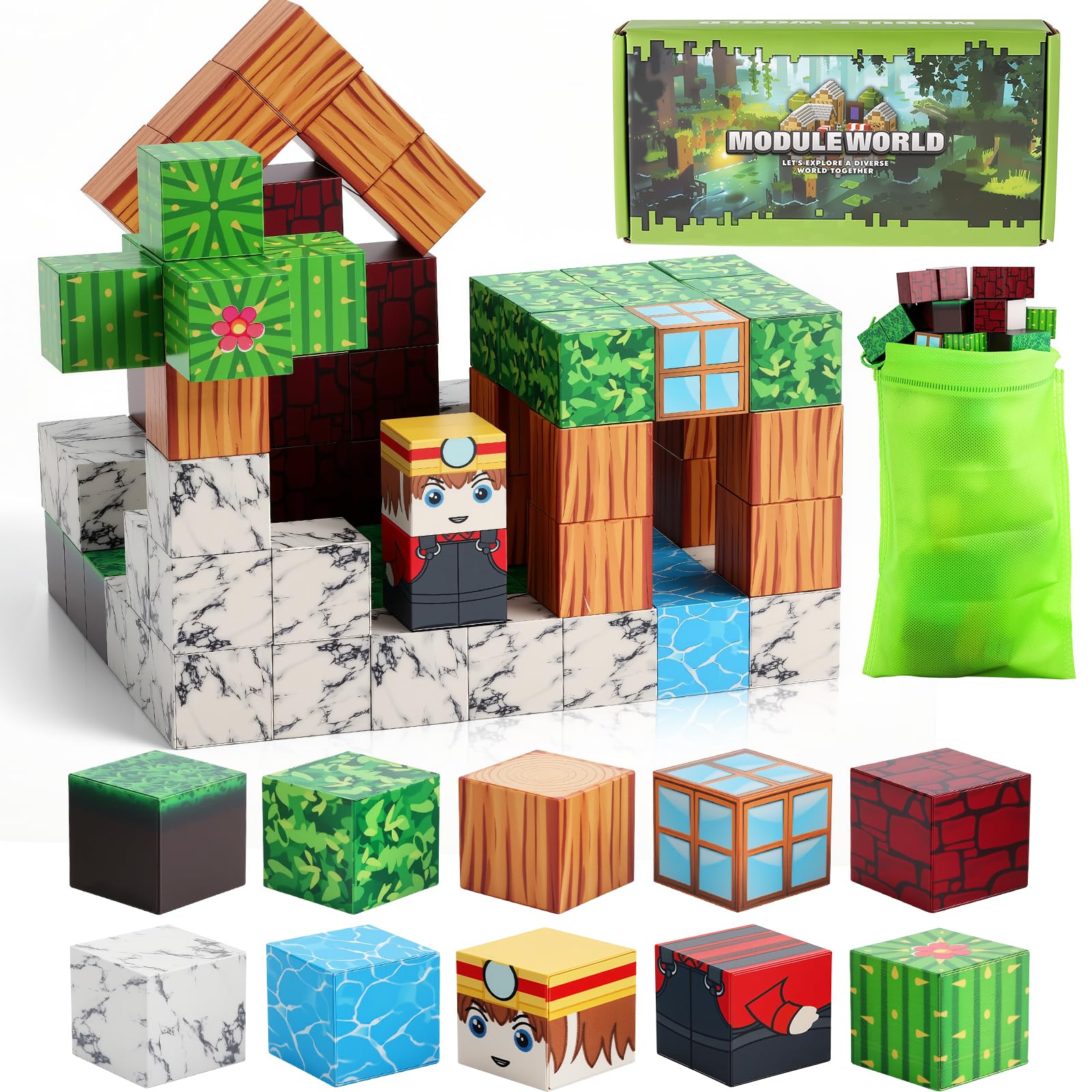 FUNYKICH Magnetische Bausteine, 100PCS Magnetbausteine Bauwelt Magnetspielzeug für ab 3-10 Jahren Jungen und Mädchen, Magnetisches Blöcke STEM Montessori Stapelspielzeug,Kreative Kinderspiele Geschenk