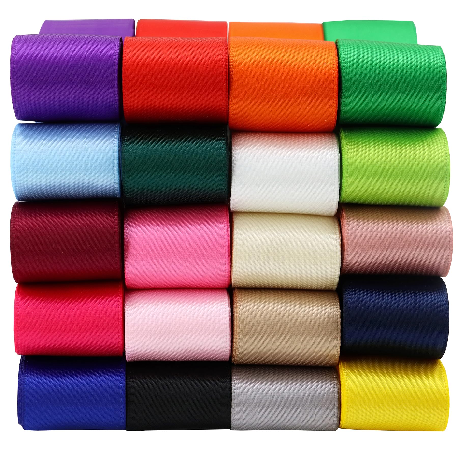 1 Inch Wide Solid Color Double Sided Polyester Satin Ribbon 20 Colors X 2 Yard Each Total 40 Yds Per Package
