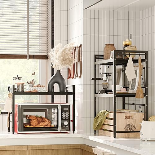Miniatura 7 de NETEL Estante extensible para horno de microondas, estante ajustable para microondastostadora, soporte resistente, organizador de encimera de