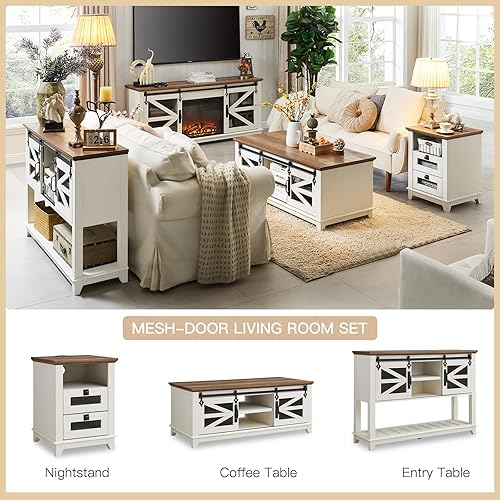 Miniatura 7 de OKD Mesa de centro de 48 pulgadas con almacenamiento y puertas corredizas de granero mesa central industrial y de granja con estantes ajustables