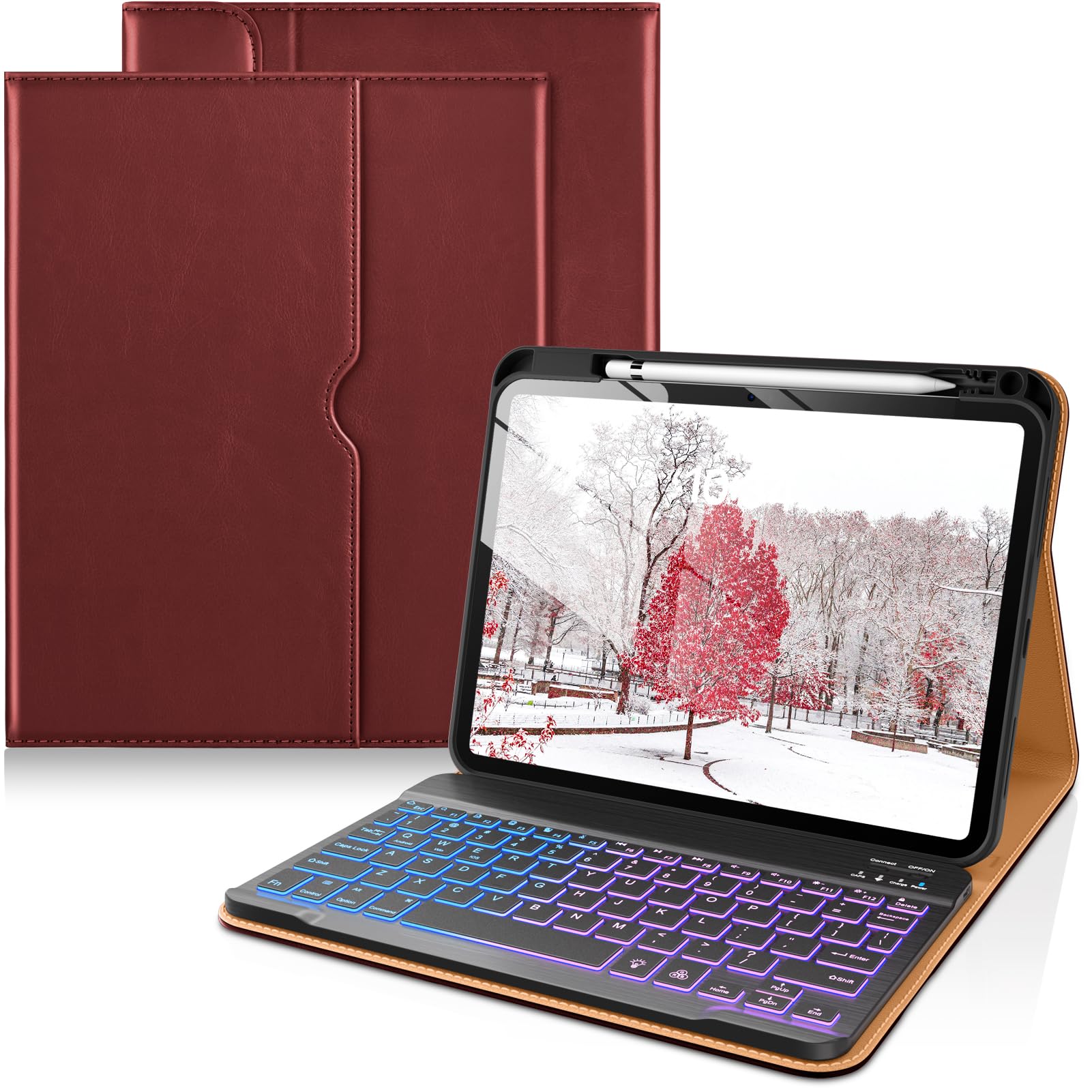 DTTO for iPad (A16) 11th / 10th Gen Case with Keyboard, Burgundy Red
