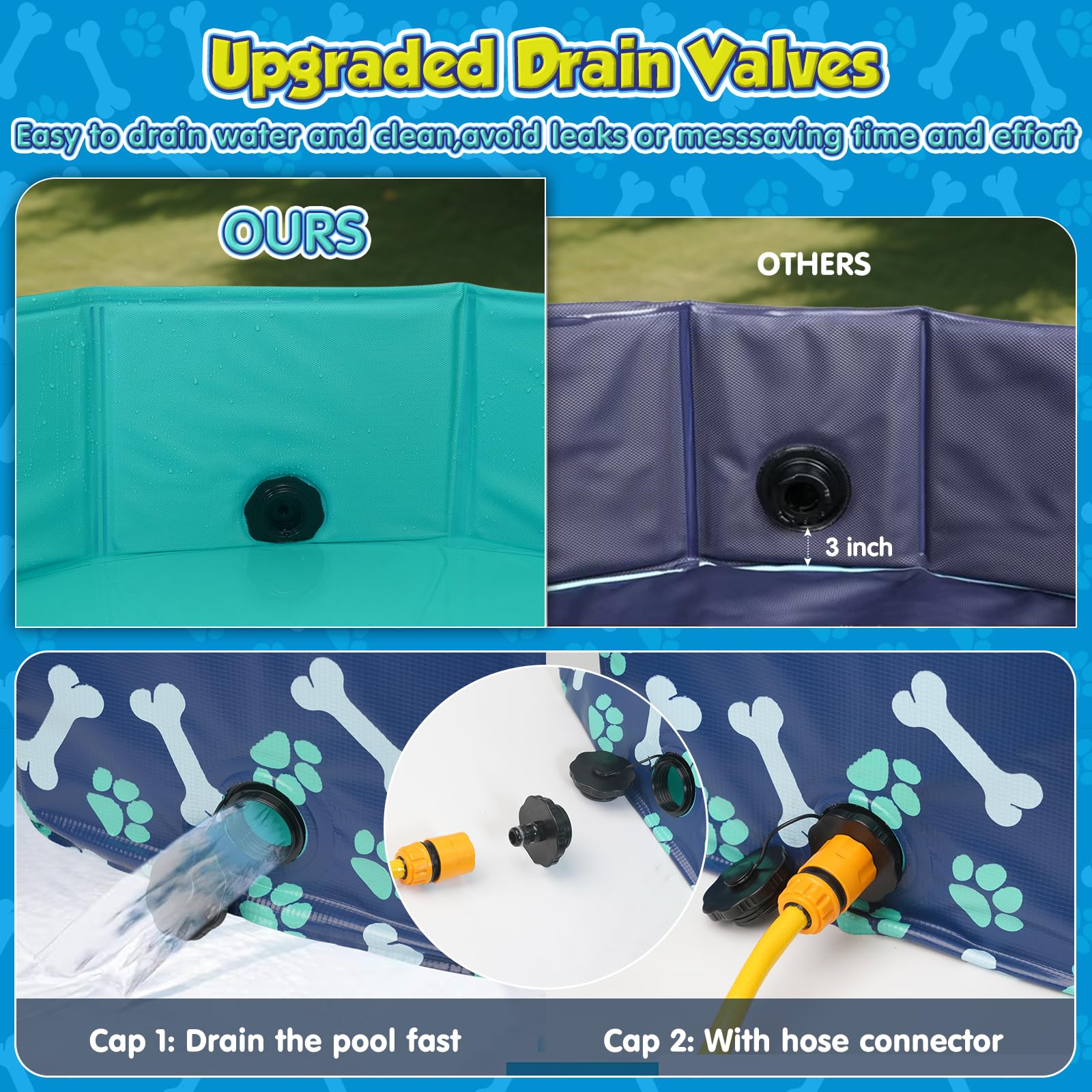HaoVrisn Piscina per Cani Grandi, Piscina Bambini e Animali Domestici, Antiscivolo e PVC Ispessito, 120x30CM Piscina Cani con Toppe e Valvola di Scarico (120x30CM)