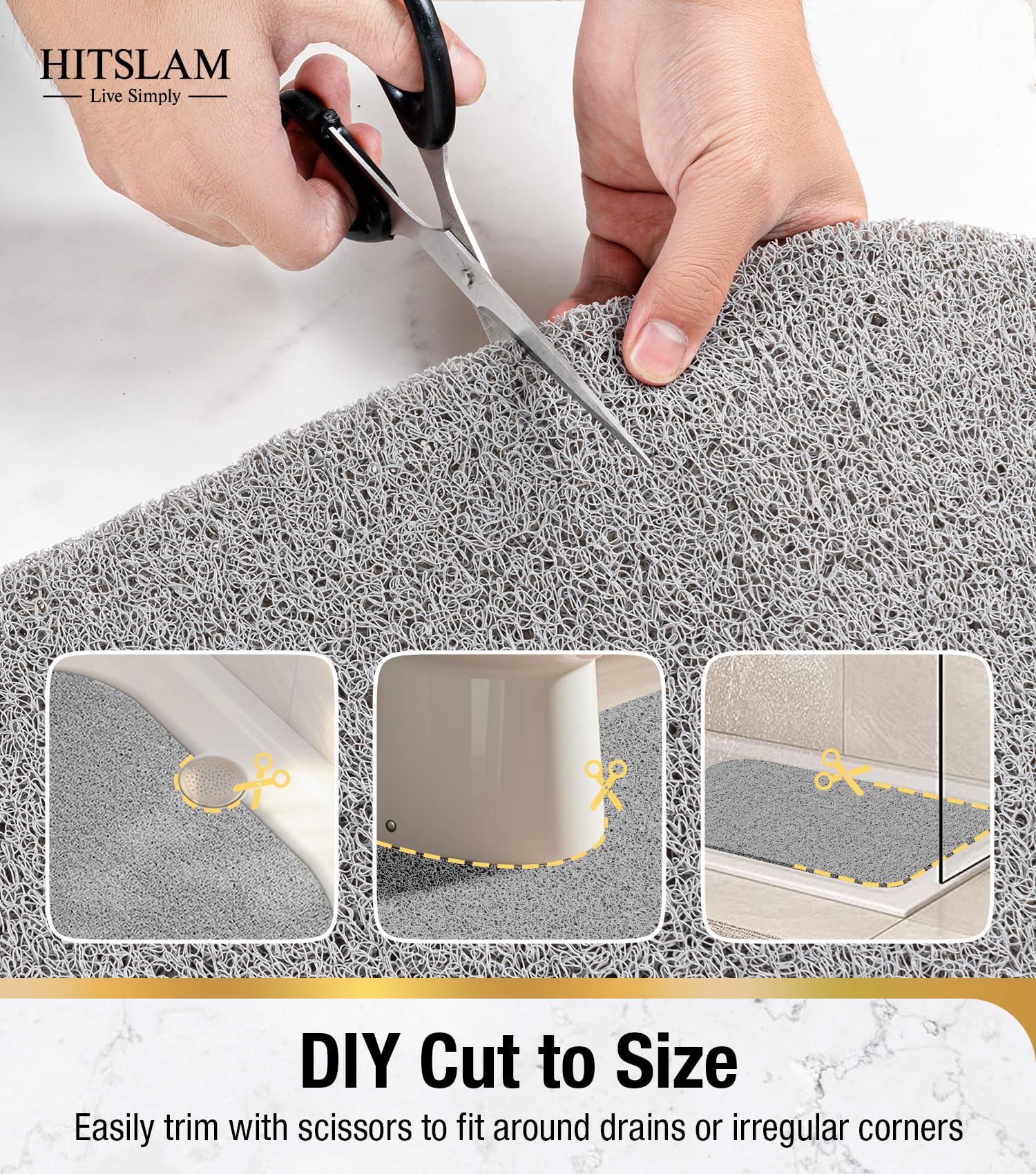 HITSLAM Tapis de Douche Ovale Antidérapant Anti-Moisissure 69x40cm Gris