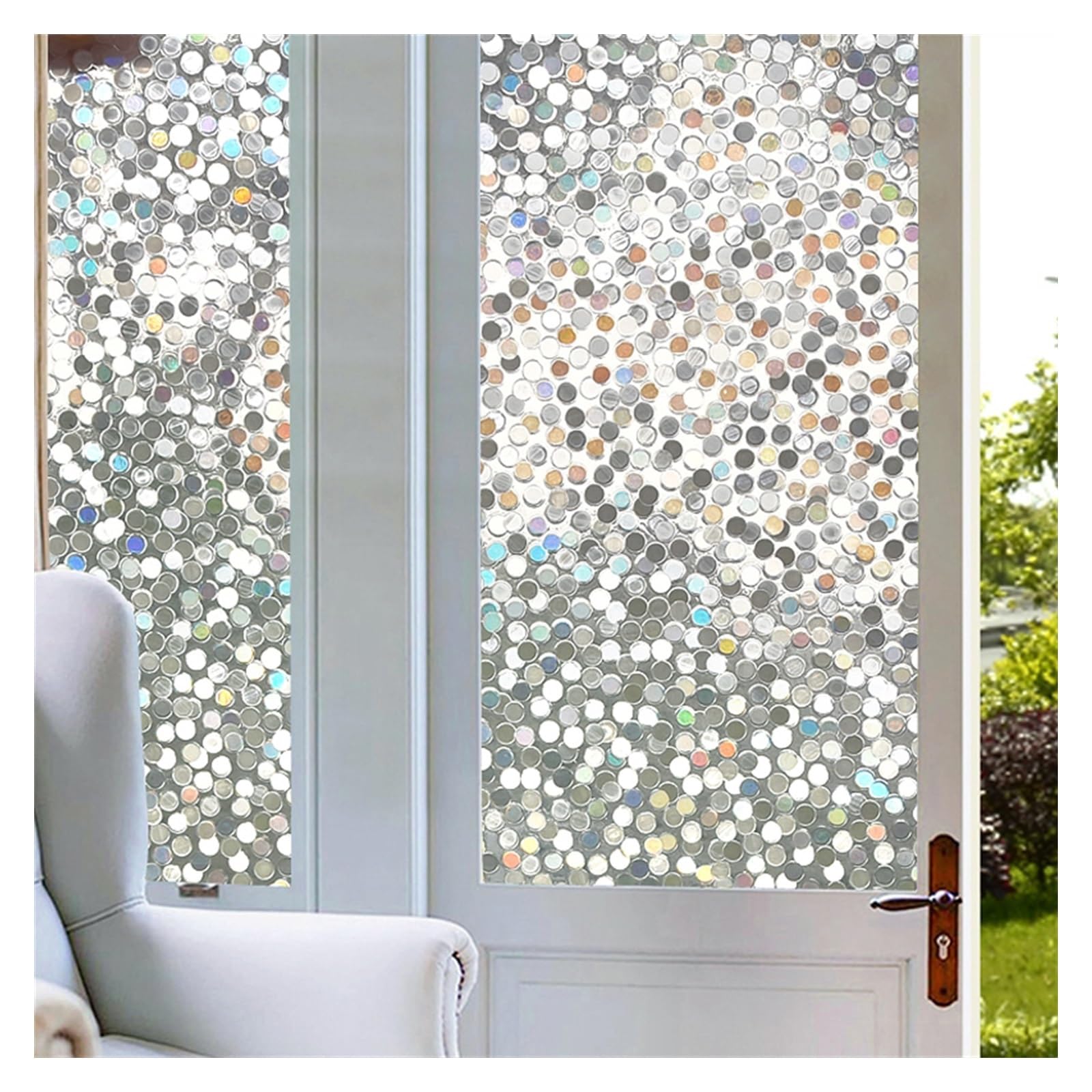 Gc3sj7wn6b 75X200cm Privacy Film 3D Clear Circle Decor Stained Glass Window Film Rainbow Effect Removable Self Adhesive Sticker Static Cling Window Film(75X200cm)