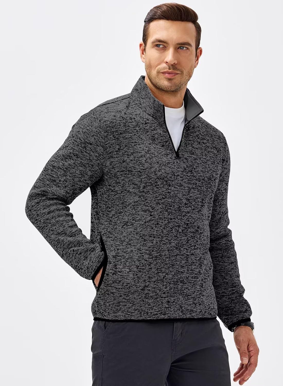 2025 Quarter Zip Warm Fleece Sweater Pullover Fall Winter Thermal Casual Golf Sweaters with Pockets - Image 3