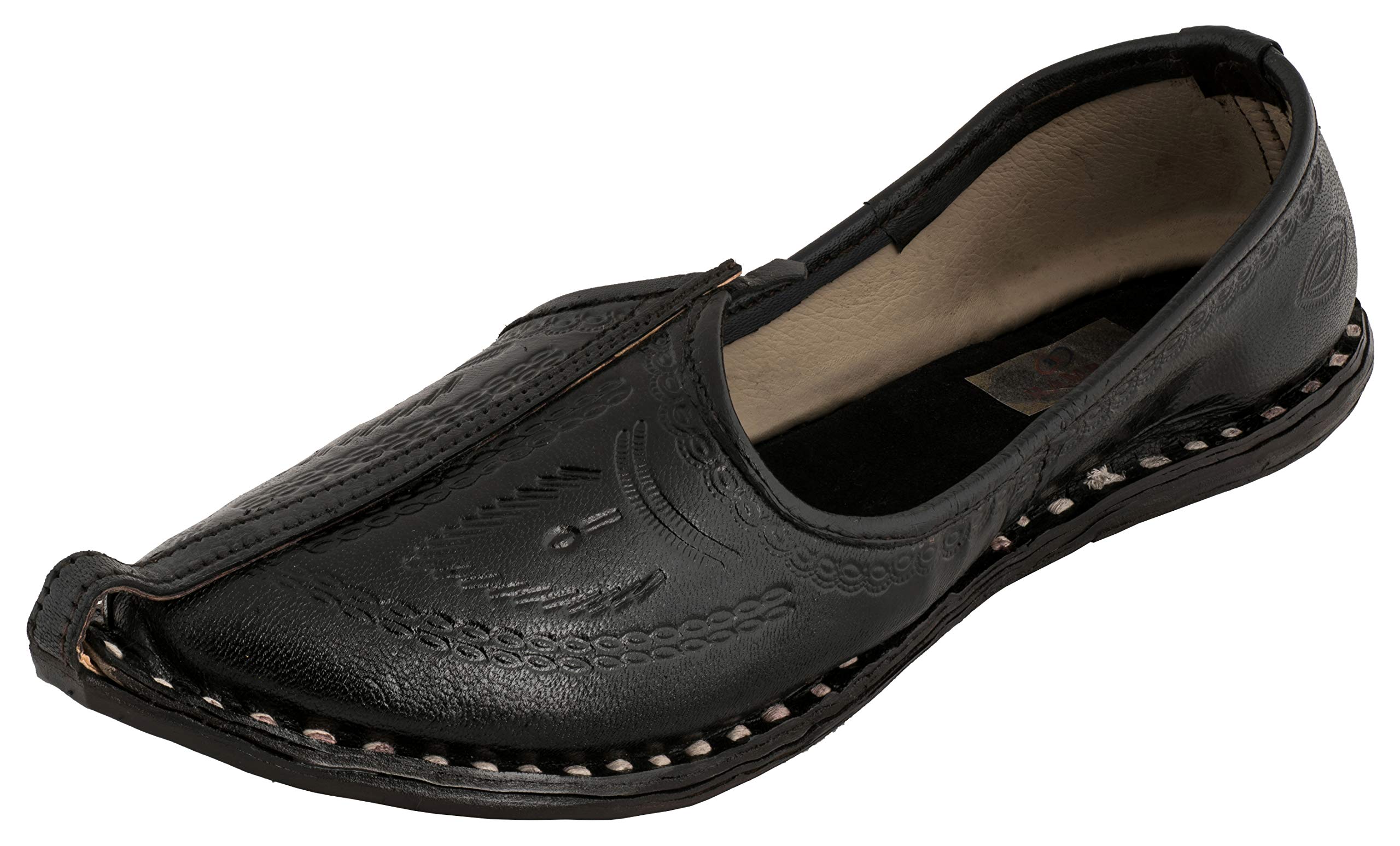 RAMRAJ Men's Black Rajasthani Leather Traditional Mojaris