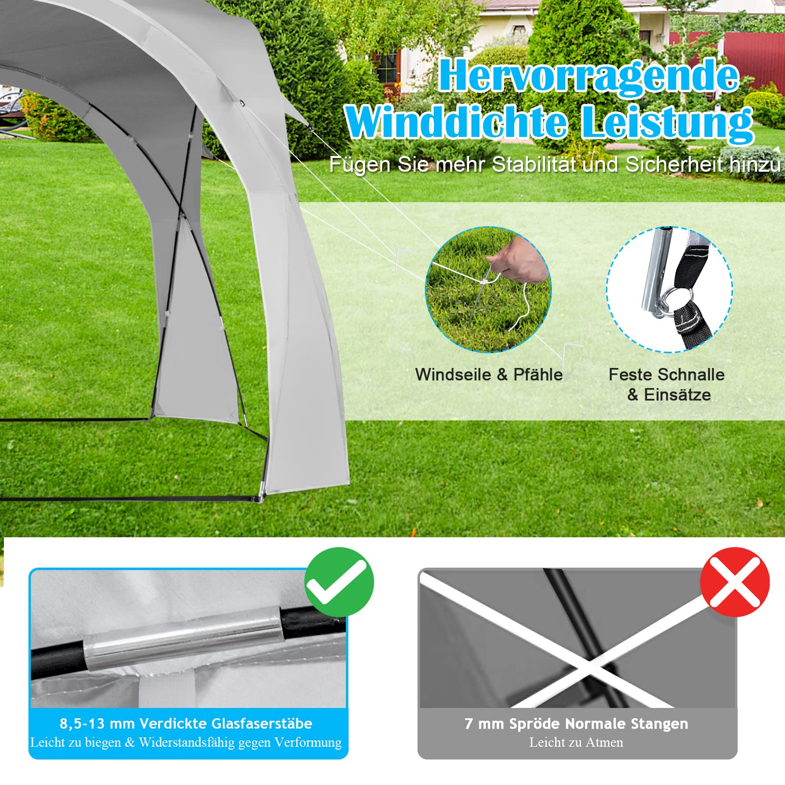 GOPLUS 327 cm x 327 cm namiot chroniący przed słońcem, przenośny namiot plażowy z ochroną UPF 50+, torba do przenoszenia, 16 słupków, 8 linek przeciwwiatrowych, łatwy w montażu baldachim na świeżym powietrzu, na kemping, wędkowanie, piknik, biały