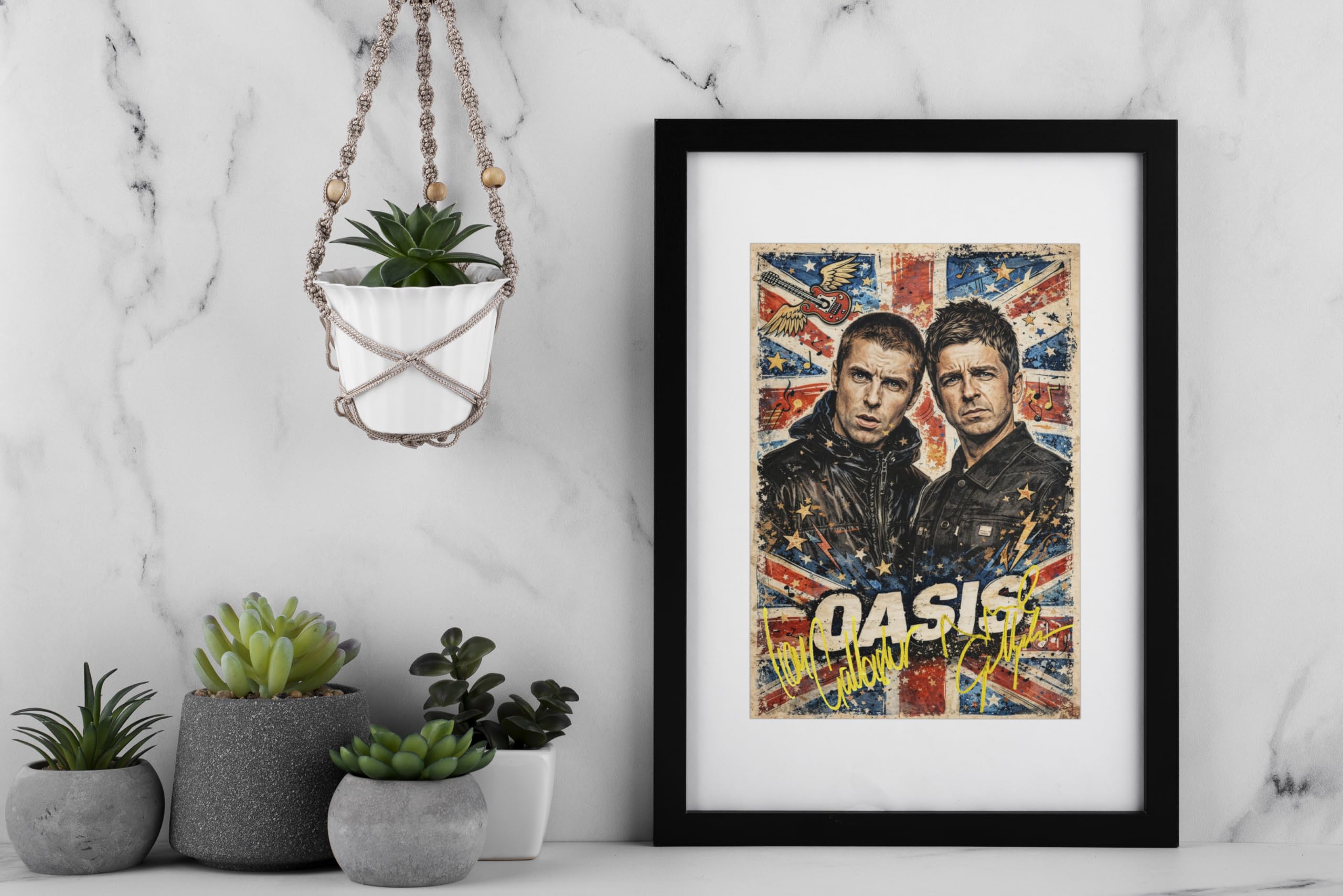 AllStarMedia Posterdruck "Tribute to Oasis" – Live '25 Reunion Tribute | Fan Art Geschenk | Musik Wandkunst | A3 gerahmt mit Passepartout