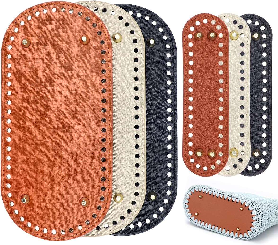 YOLUFER 6pcs PU Leather Bag Bottom, Oval Knitting Crochet Bags Bottom Shaper Pad for