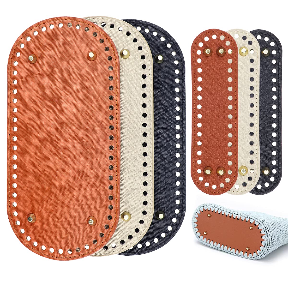 6pcs PU Leather Bag Bottom, Oval Knitting Crochet Bags Bottom Shaper