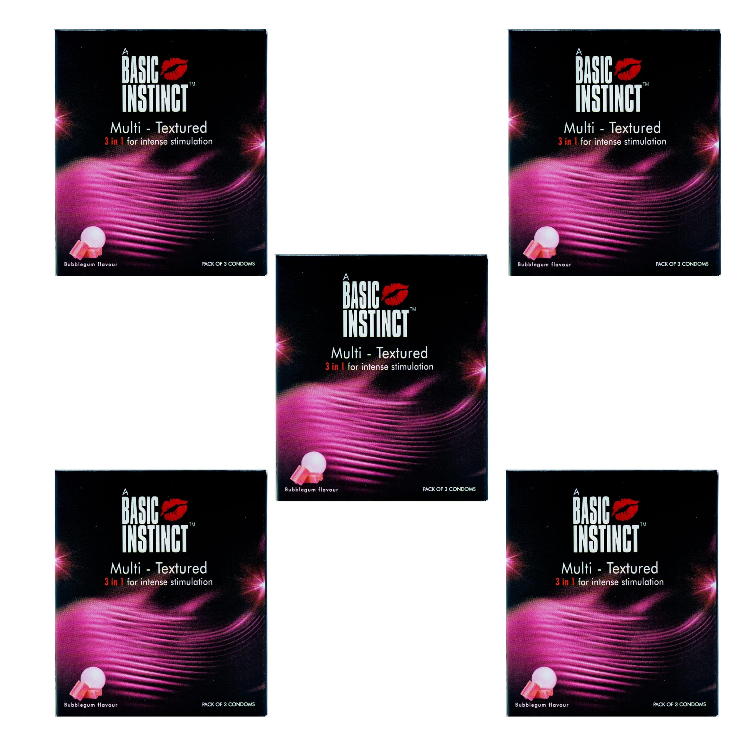 Basic Instinct Multi Texture Condoms for Men, 3 in 1 Ribbed, Dotted & Contoured, Bubble Gum Flavoured Ultra-Smooth Latex Condoms Pack of 5-image-11