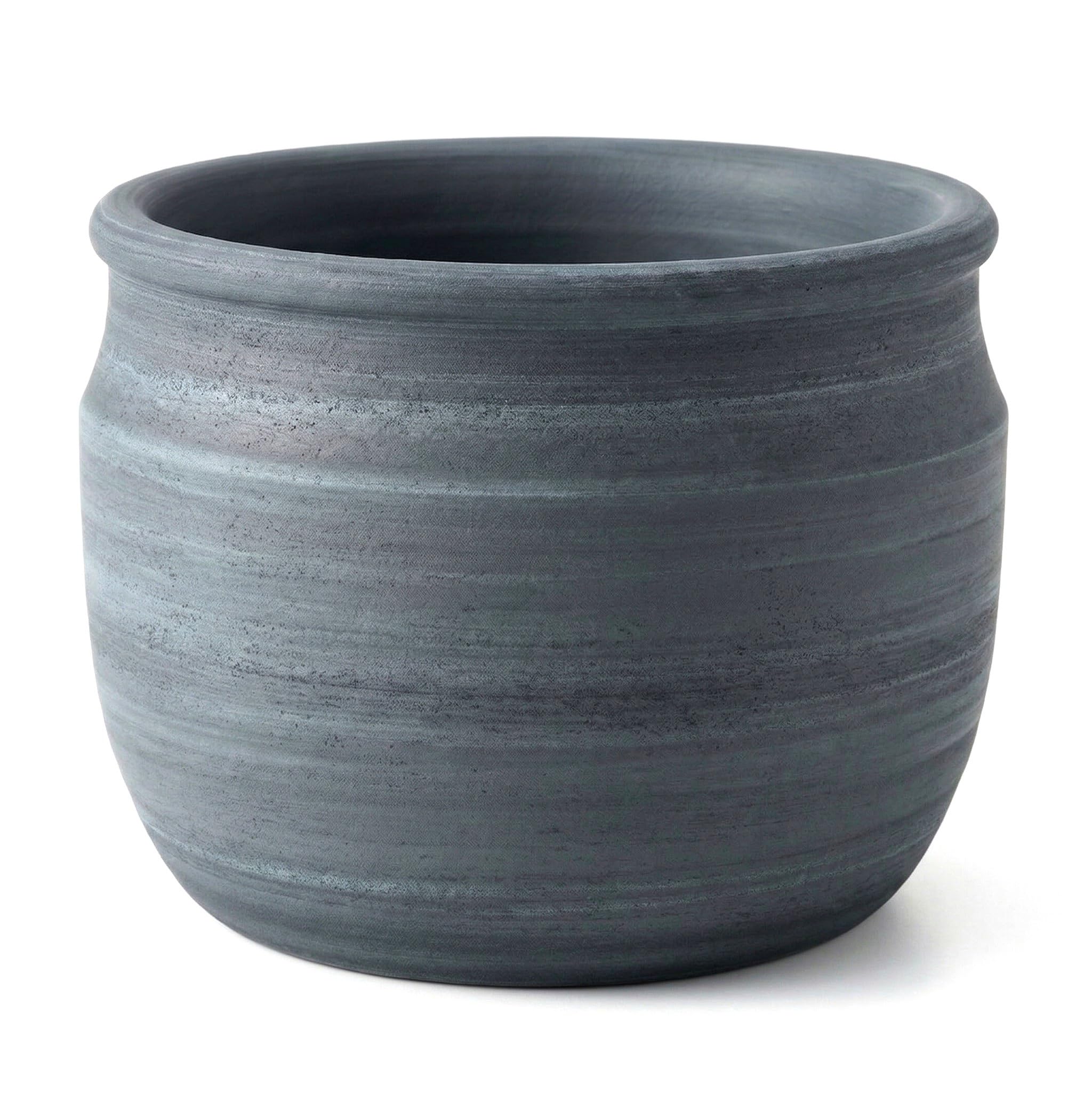 Olly & Rose Duża doniczka na rośliny ze szczotkowanego węgla drzewnego z terakoty szczotkowana – ceramiczna doniczka na rośliny 23 cm do użytku na zewnątrz i wewnątrz do domu i ogrodu