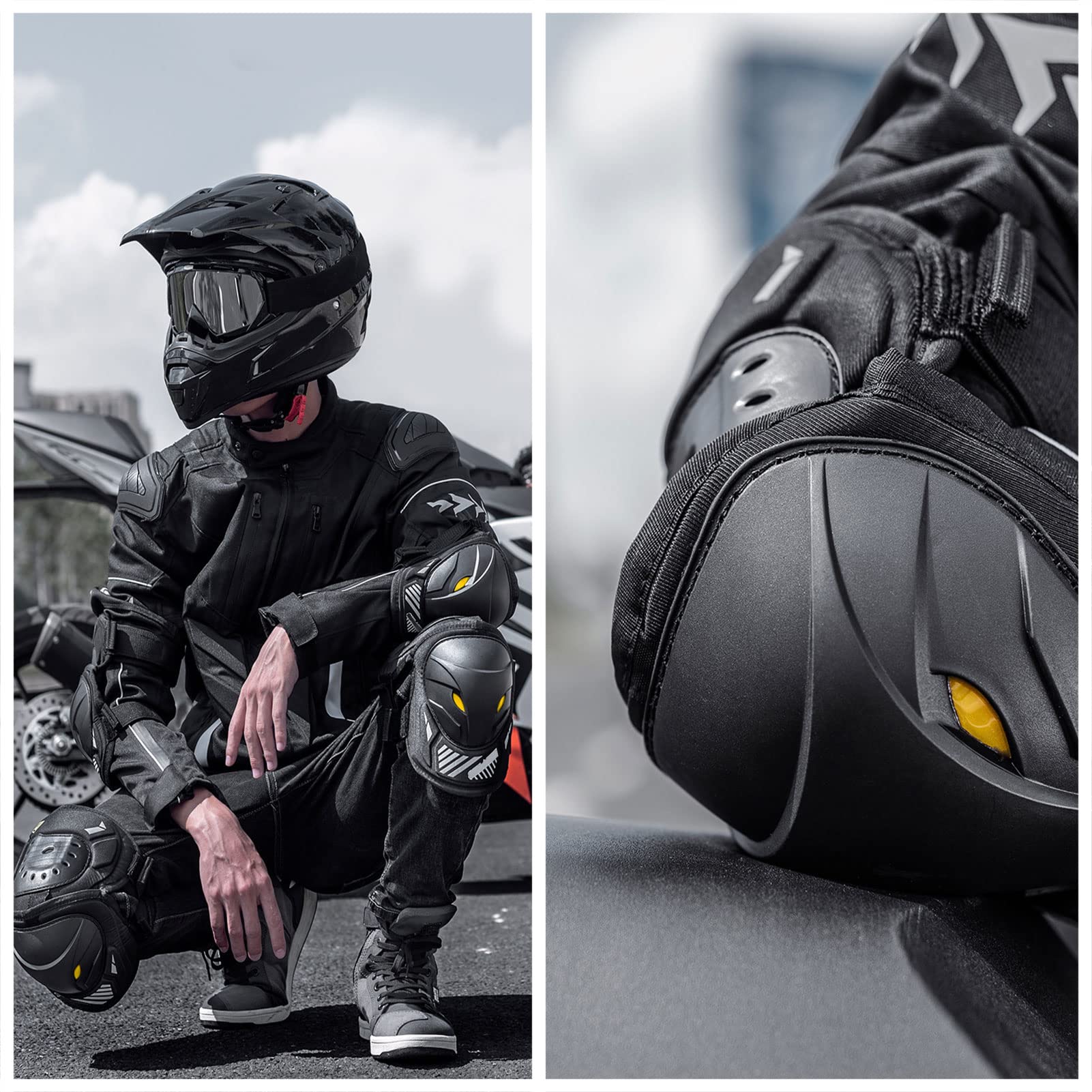 Genouillère Coudière Moto, Protège Coude Et Genoux Protection Genou Moto Matériau Respirant Cyclisme Coude Genouillères pour Les Vélos, Snowboards, Skateboards Equipement D'équitation, 4 Pcs