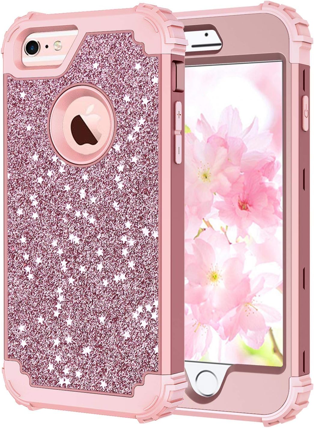 Hekodonk Compatible iPhone 6s Case, iPhone 6 Case, 3D Luxury Sparkle Glitter Shiny Heavy Duty Shockproof Full-Body Protective Cover High Impact Hybrid Case for Apple iPhone 6 /6s -Glitter Rose Gold