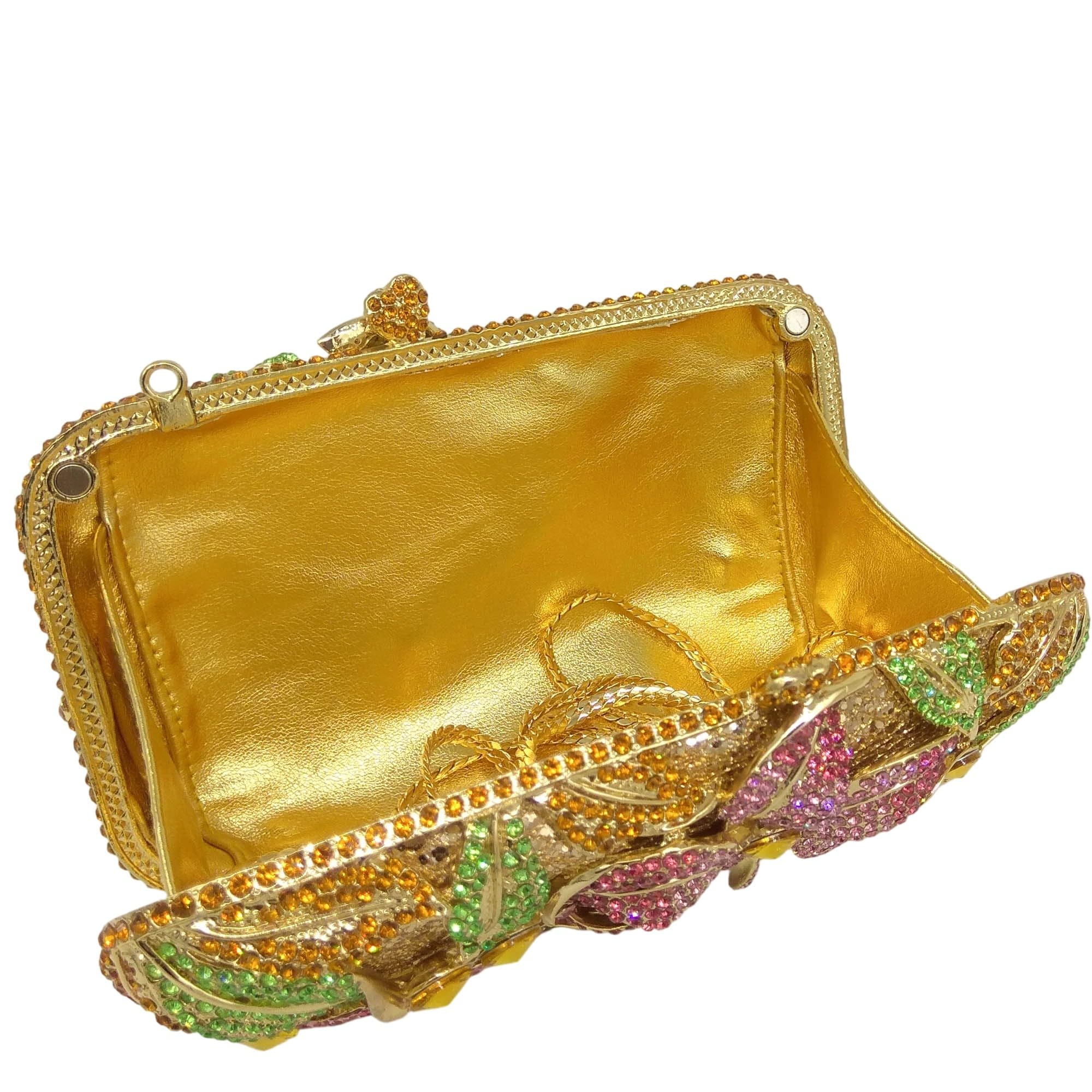 Boutique De FGG Pochette con mini fiore con strass, non adatta al telefono, borsa da sera in cristallo pesante, custodia rigida floreale