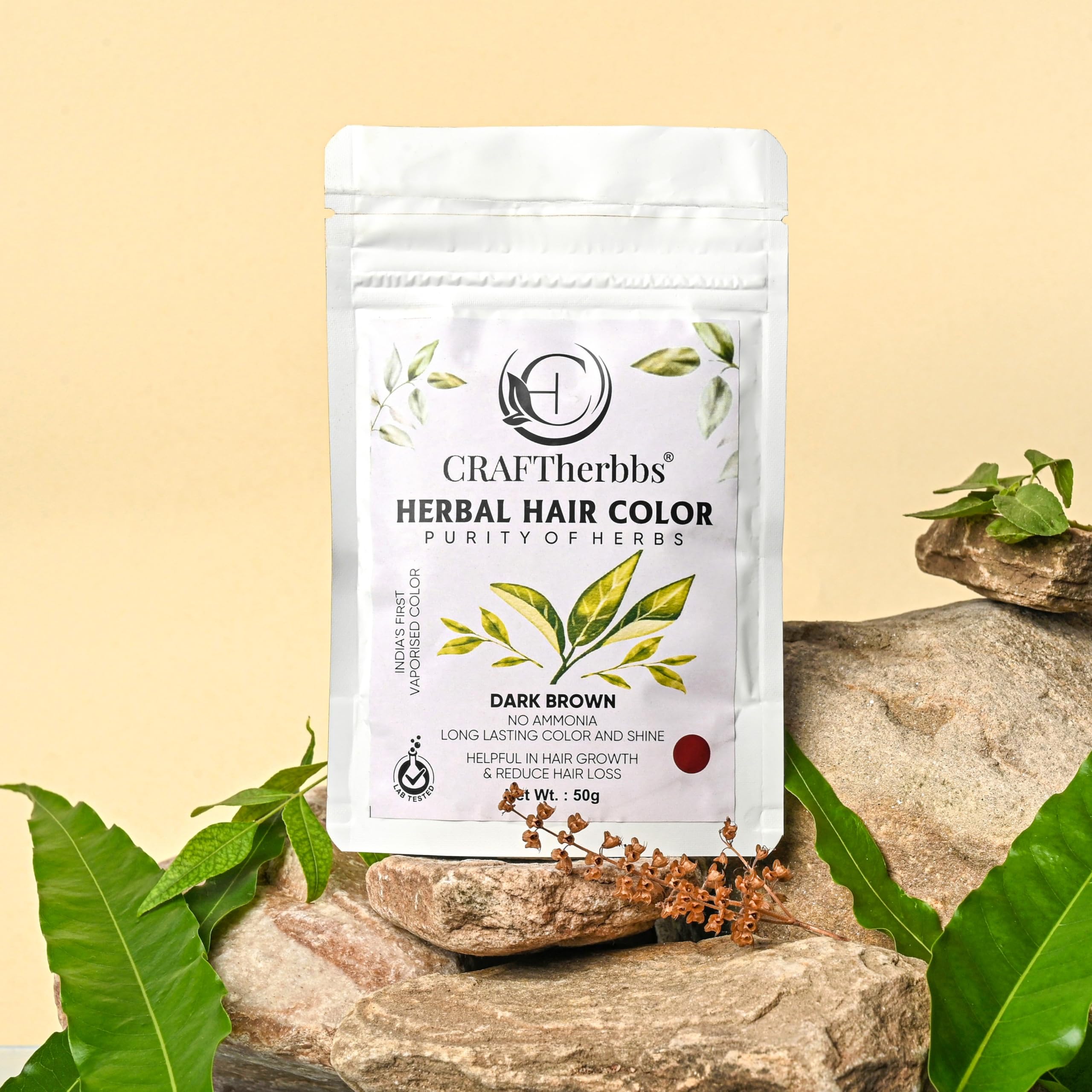 CRAFTherbbs 100% Organic Beard & Hair Color | Long-Lasting, Herbal Formula | Grey Coverage, Dandruff Control, UV & Pollution Protection | Easy Application, Paraben-Free, Suitable for All Hair Types_ (Dark Brown, 50g) Pack of 1-image-7