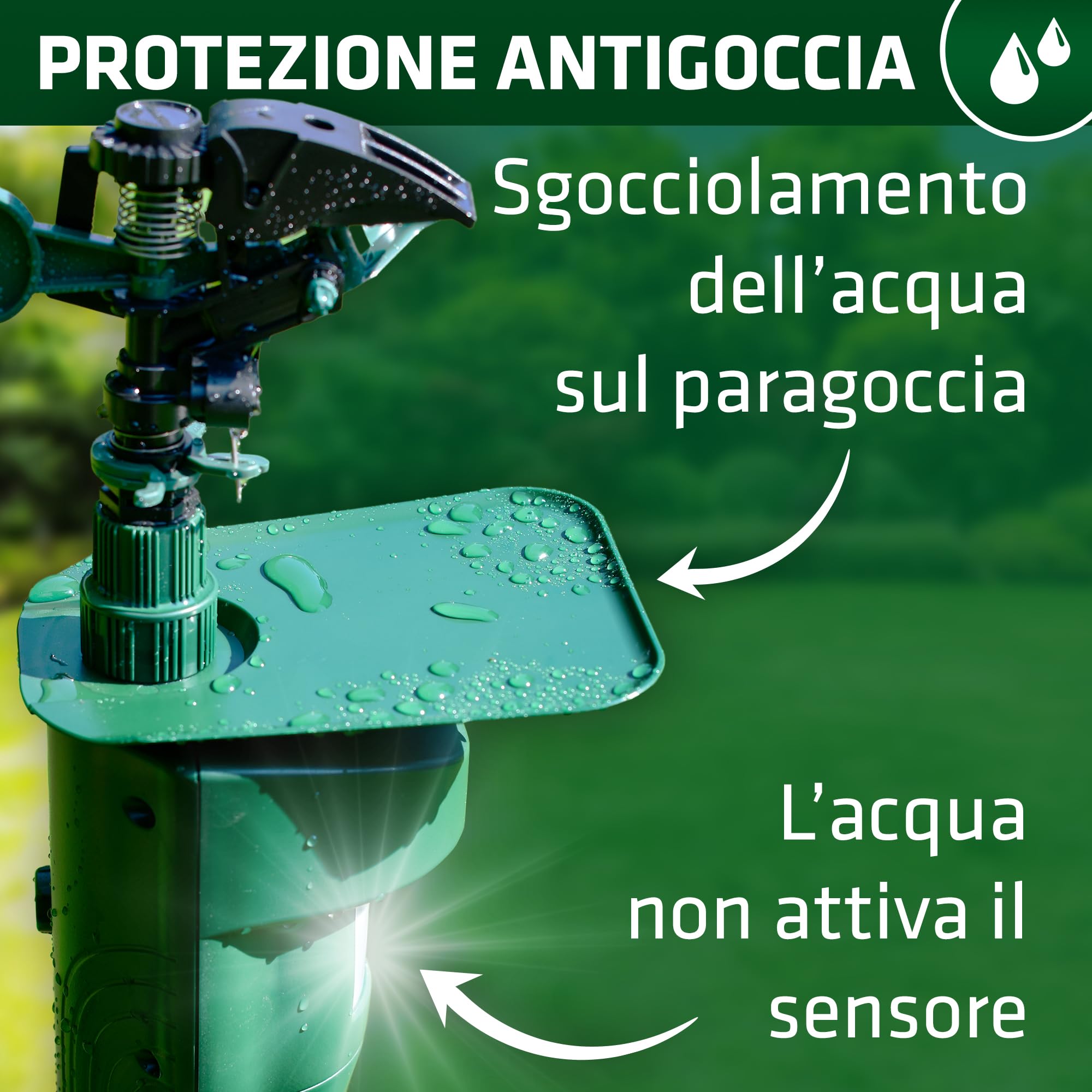 Gardigo® Repellente per Animali a Getto d'Acqua | Dissuasore per Gatti, Repellente per Cani, Scaccia Piccioni | Sensore di Movimento-Raggio d'Azione fino a 10m | Disabituante Gatti, Uccelli, Cani