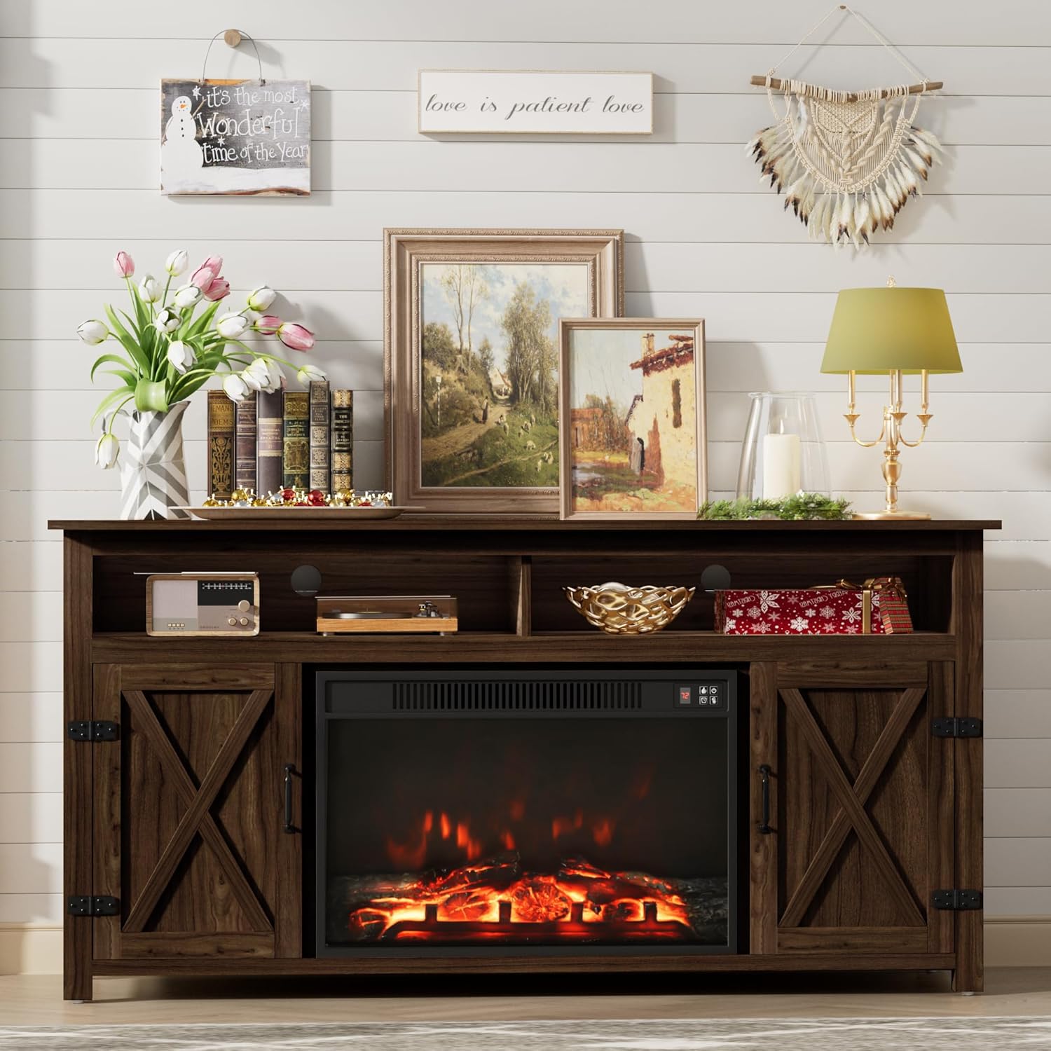Furmax fireplace TV stand farmhouse storage