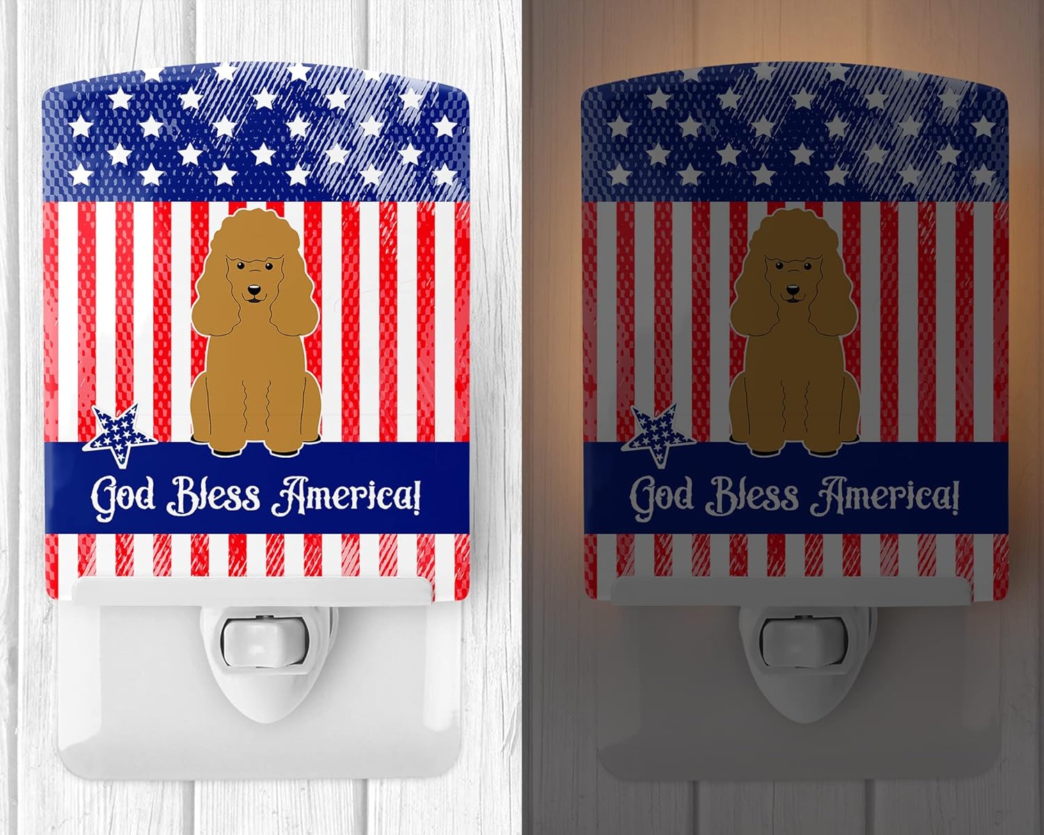 Caroline's Treasures BB3064CNL Patriotic USA Poodle Tan Ceramic Night Light Compact, UL-Certified, Ideal for Bedroom, Bathroom, Nursery, Hallway, Kitchen, 6x4x3, Multicolor