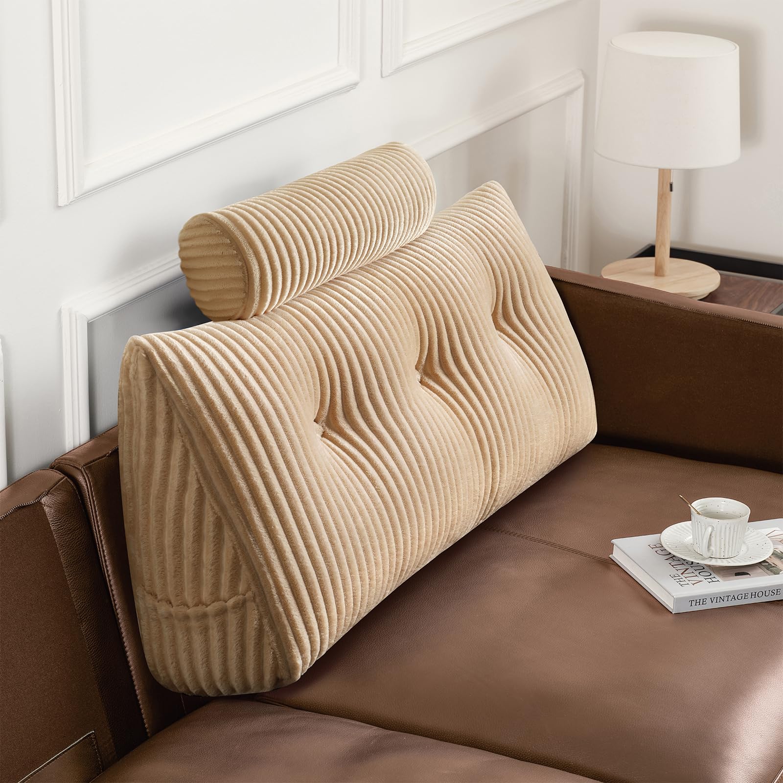 Z-hom Large Wedge Back Pillows, Headboard Triangular Rest Reading Pillow, Lumbar Support Cushion Waist Backrest, Soft Sofa Daybed Positioning Bolster(Beige, 100 cm) — image 1