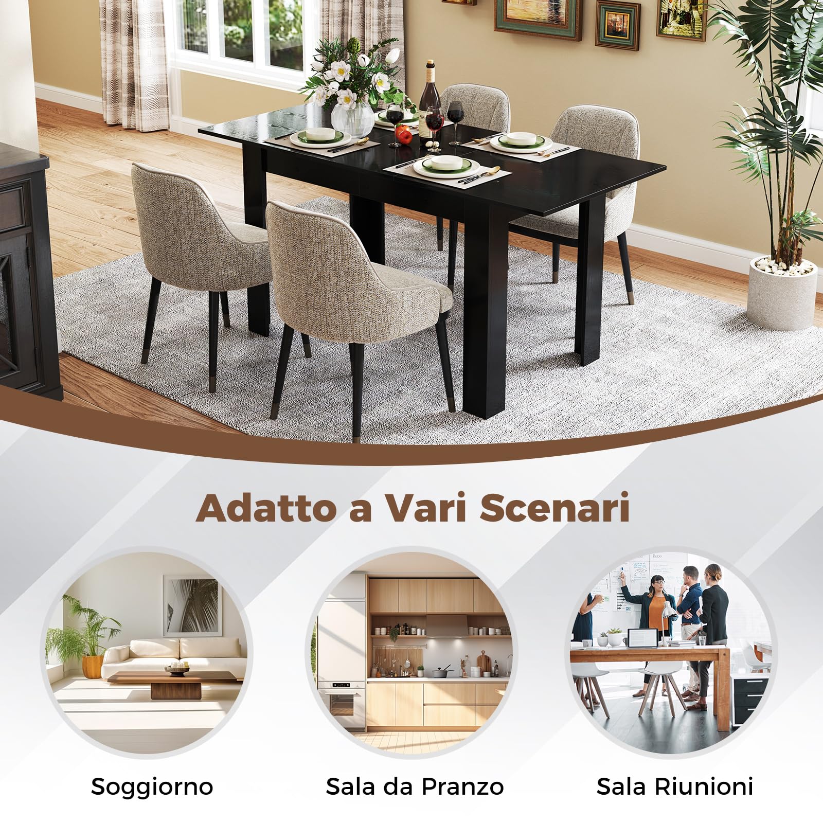 COSTWAY Tavolo Allungabile da Pranzo per 4-6 Persone, Tavolo Consolle Estensibile, Tavolo Moderno da Cucina, Soggiorno e Sala da Pranzo, 158 x 70 x 76 cm, Nero (Nero)
