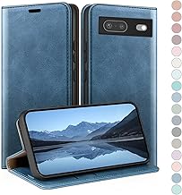 HUOUH für Google Pixel 7 5G Hülle mit RFID Schutzhülle aus Lederhülle Handyhülle,360 Grad Schutz Case,Kartenfach Leder ständer Handy hülle für Pixel 7 Klapphülle Wallet Cover Leuchtend Blau