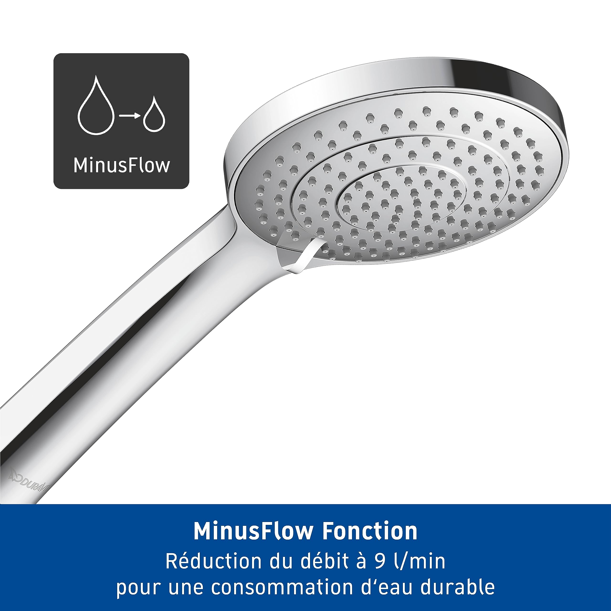 Set de douche Duravit, set de douche avec 3 types de jets, barre de douche (810 mm) avec douchette à économie d'eau, flexible de douche avec protection anti-torsion, chromé