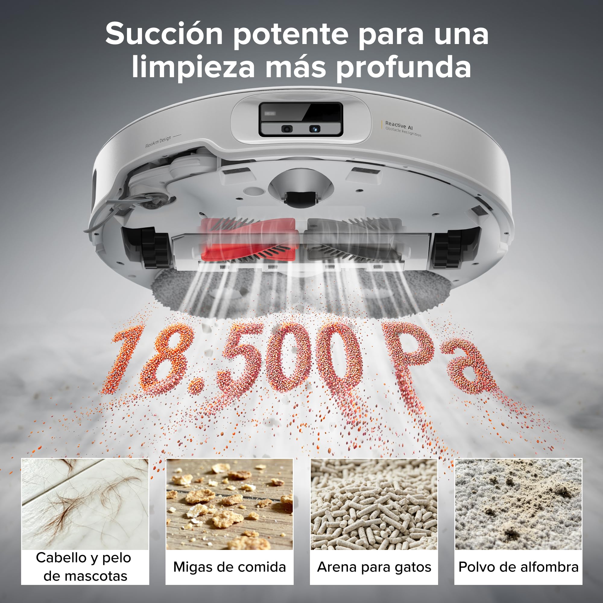 roborock Qrevo EdgeT Robot Aspirador Succión 18500 Pa, con FlexiArm | Sistema Doble Desenredos, 7,98 cm Ultrafino, Base Multifuncional 3.0 Lavar Mopa con Agua Caliente, Controlado por App y Voz