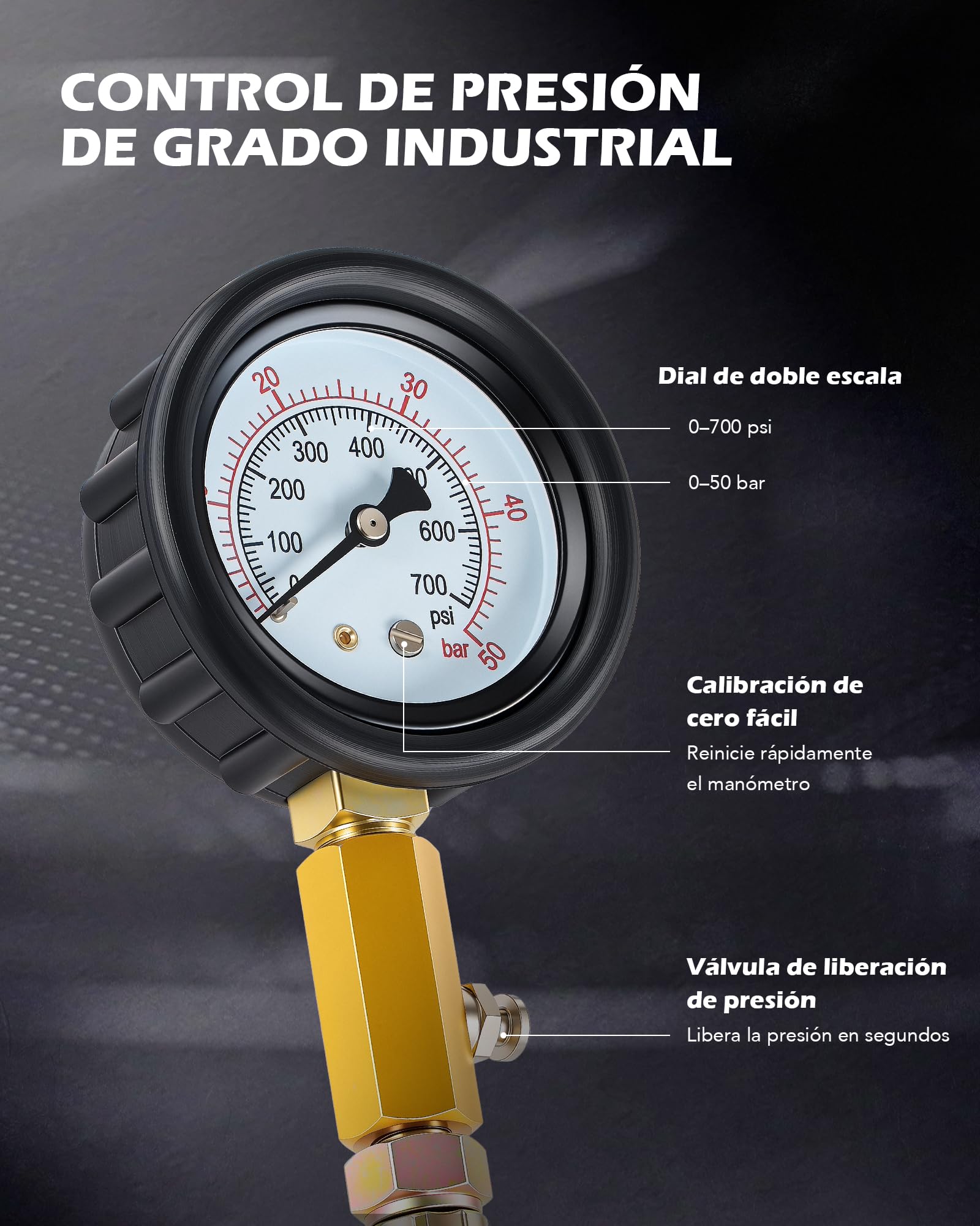 Orion Motor Tech Juego de Comprobador de Compresión y Pérdida de Presión 51 Piezas – Kit Compresímetro 0–50 Bar para Motores Gasolina y Diésel, Turismos y Camiones, Adaptadores M8–M24