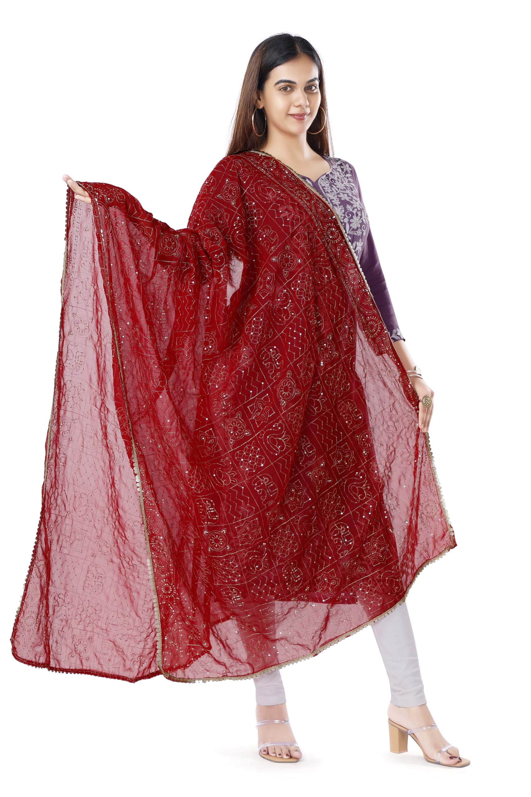 Zen Women's Embroidered Georgette Dupatta With Sequence Work-image-40