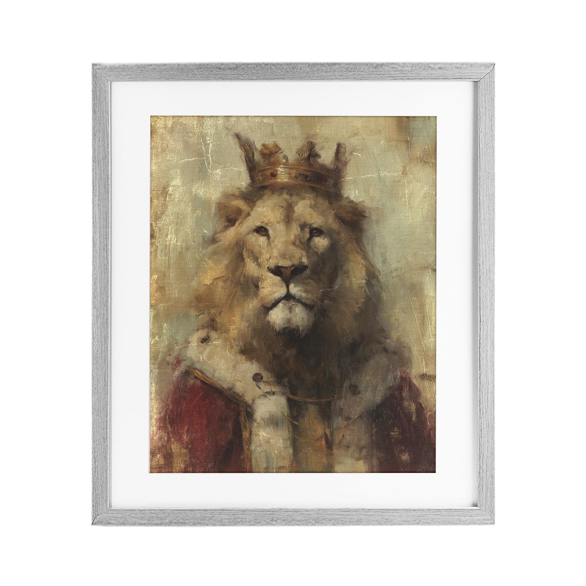 Stupell Industries Farmhouse Gray (Textured) 'Regal Lion Sovereign'| Framed Print Under Glass