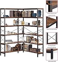 Vista 7 de Estantería de esquina y estanterías industriales de esquina Etagere estantería en forma de L 6 niveles con marco de metal para sala de estar