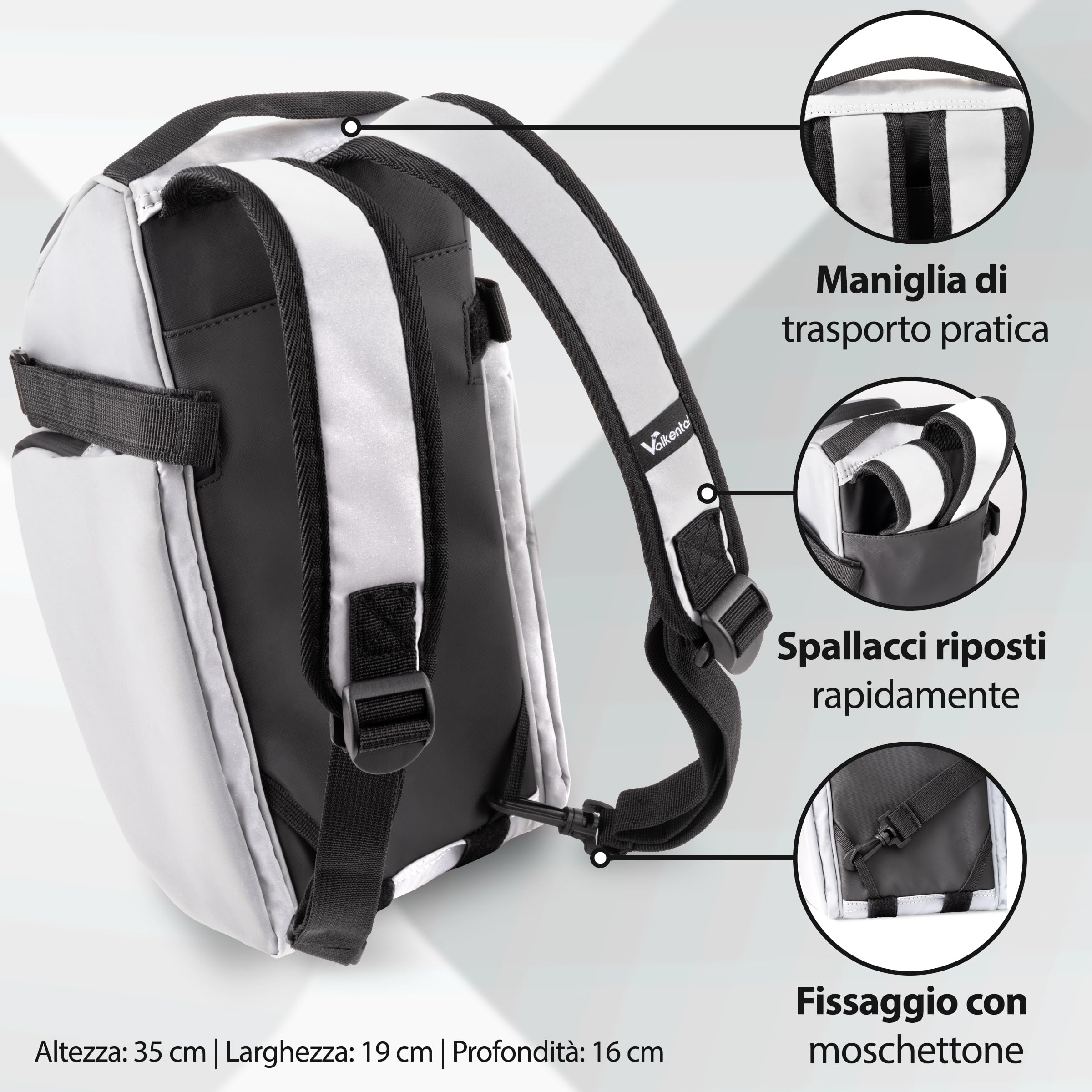 Borsa Bici 10L Valkental | Impermeabile | Zaino Incorporato | Riflettente | Per Portapacchi Standard - Foto 5