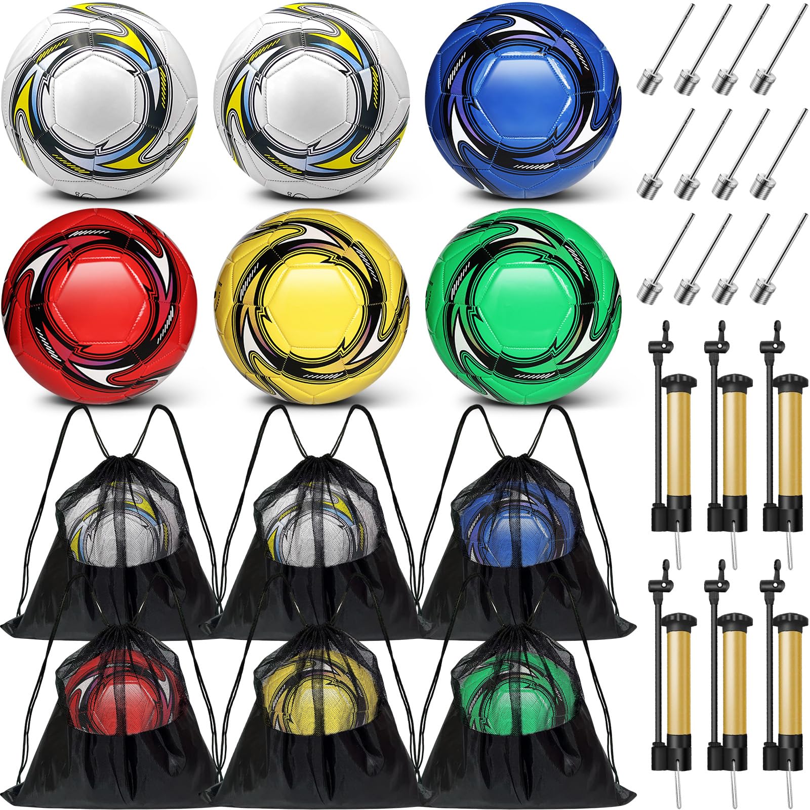 Weihnachts-Fußball mit Pumpe, unaufgepumpt, 6 Stück, mit Netz-Sporttasche, Pumpnadel für Schuhkarton, Geschenkfüller, Wohltätigkeitsorganisationen, Spenden