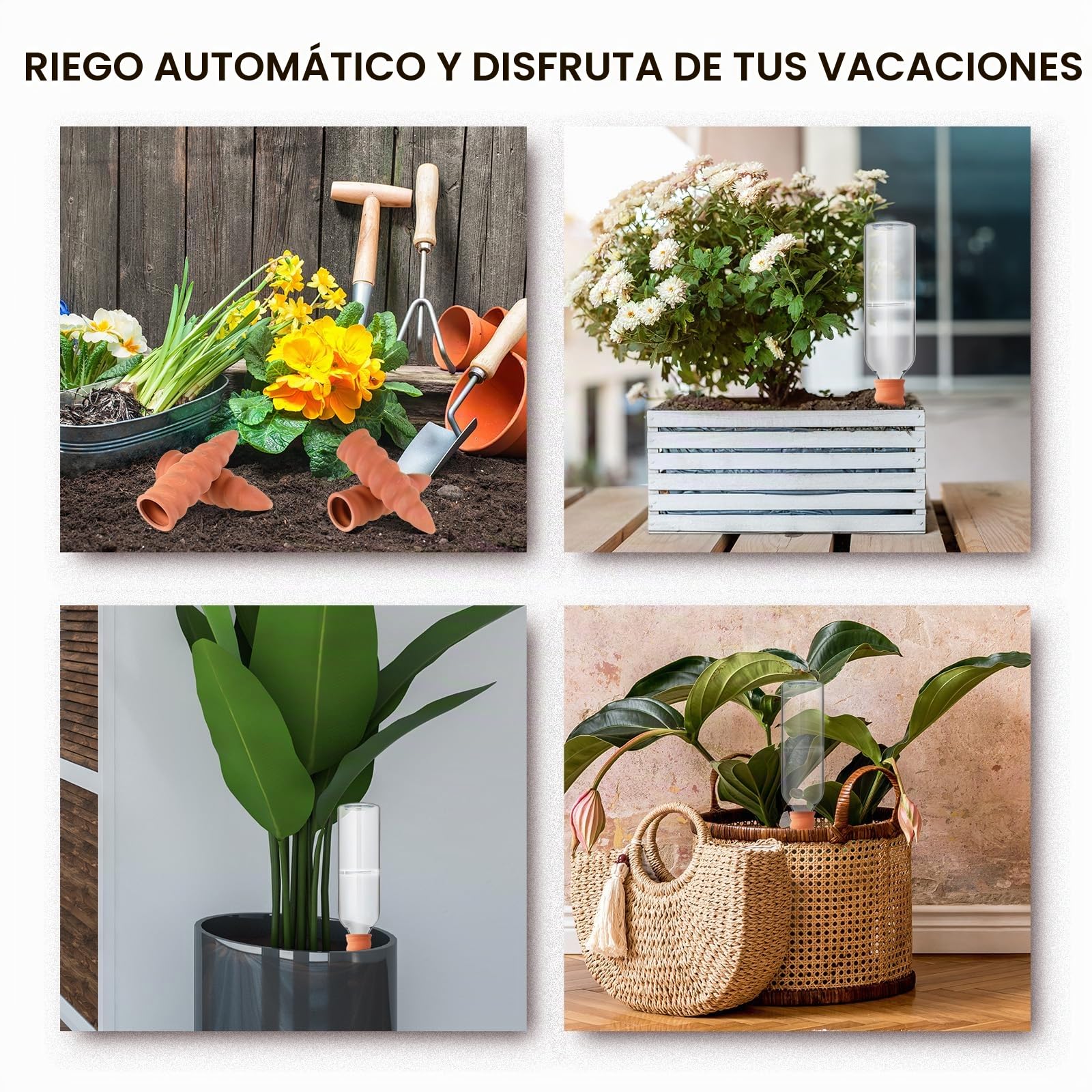 Geiserailie 4 Sets Dispositivos de Riego Automático para Plantas Riego de Conos de Arcilla de Terracota con Botellas de 750 ml Pico de Riego de Arcilla de Liberación Lenta para Macetas Vacaciones