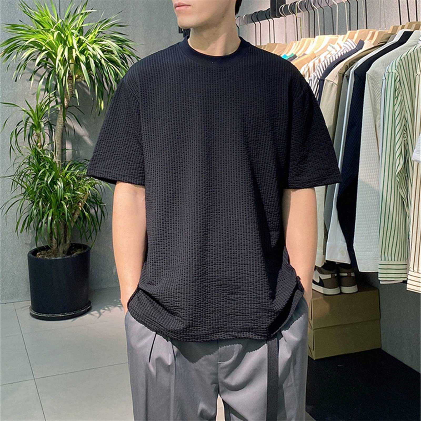 Camiseta de algodón para hombre, camiseta básica de verano de color sólido, manga corta, estilo casual