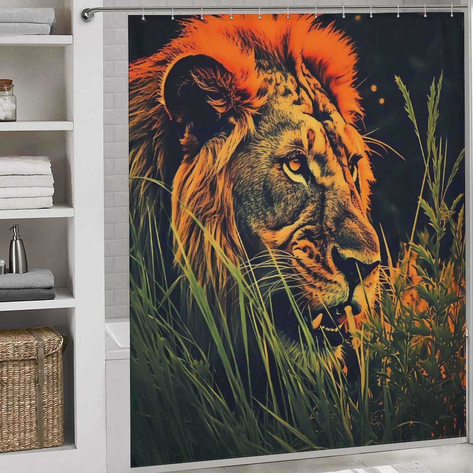 Rideau de douche lion en tissu imperméable pour une salle de bain moderne