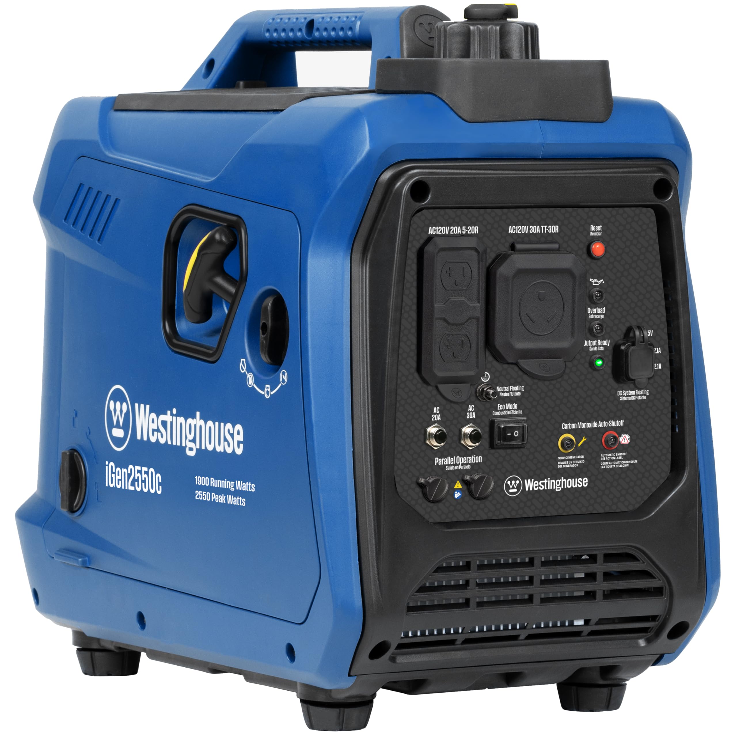 Westinghouse 2550 Peak Watt Super Quiet & Lightweight Portable Inverter Generator, RV Ready 30A Outlet, Gas Powered, CO Sensor, Parallel Capable, Long Run Time,Blue