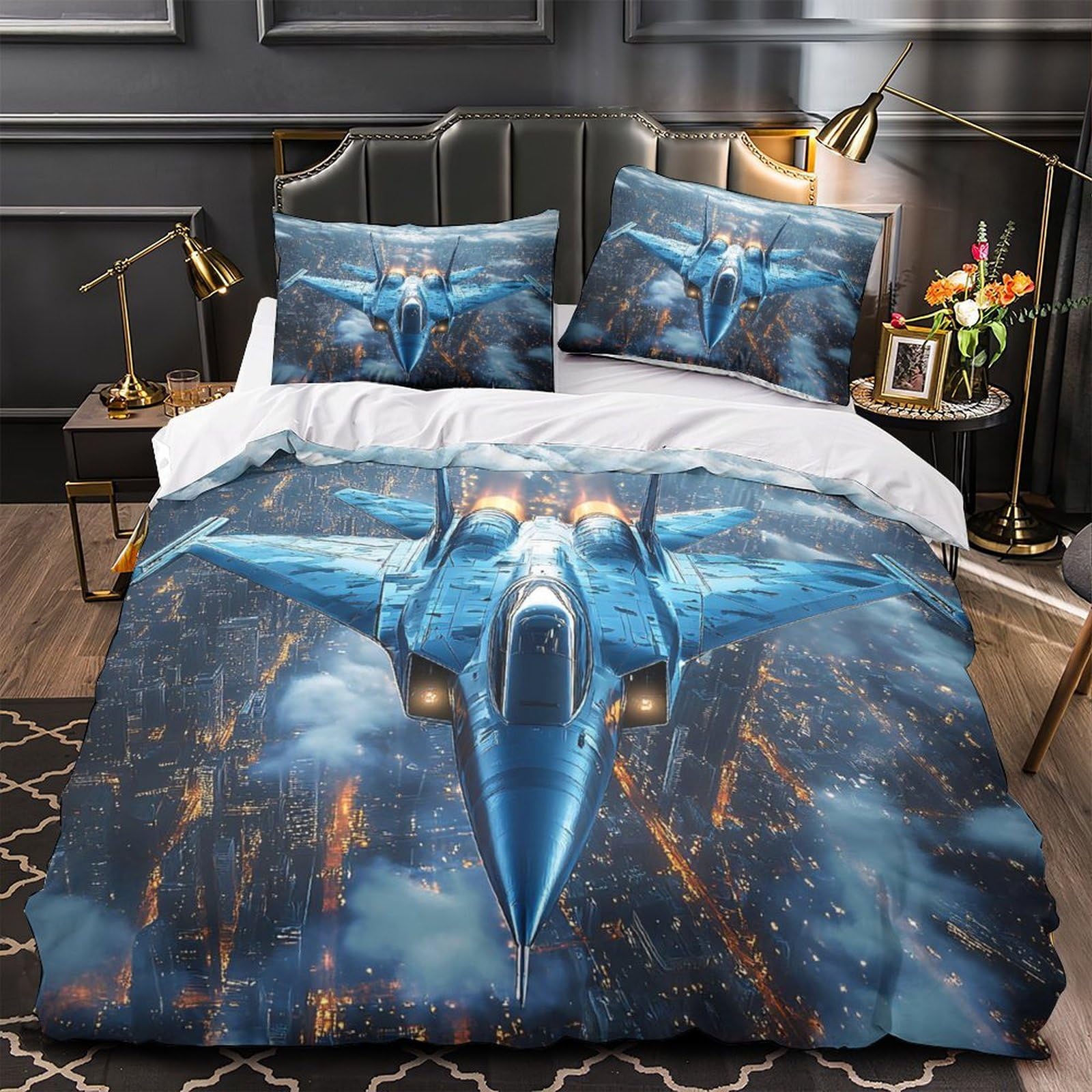 Housse de couette avion de chasse pour chambre enfant lit simple 135x200