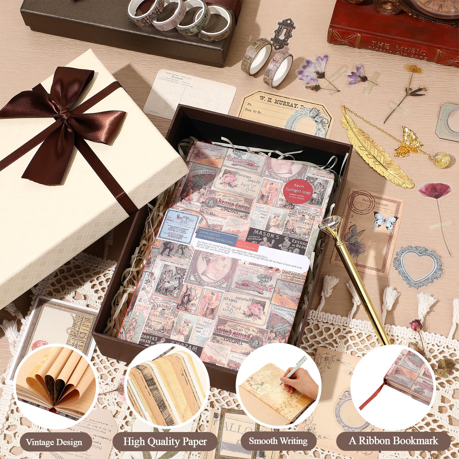 Kit de scrapbooking avec journal à faire soi-même avec serrure - Fournitures d'art et d'artisanat pour anniversaire, vacances, cadeau idéal pour femmes et adolescentes (marron, rétro)