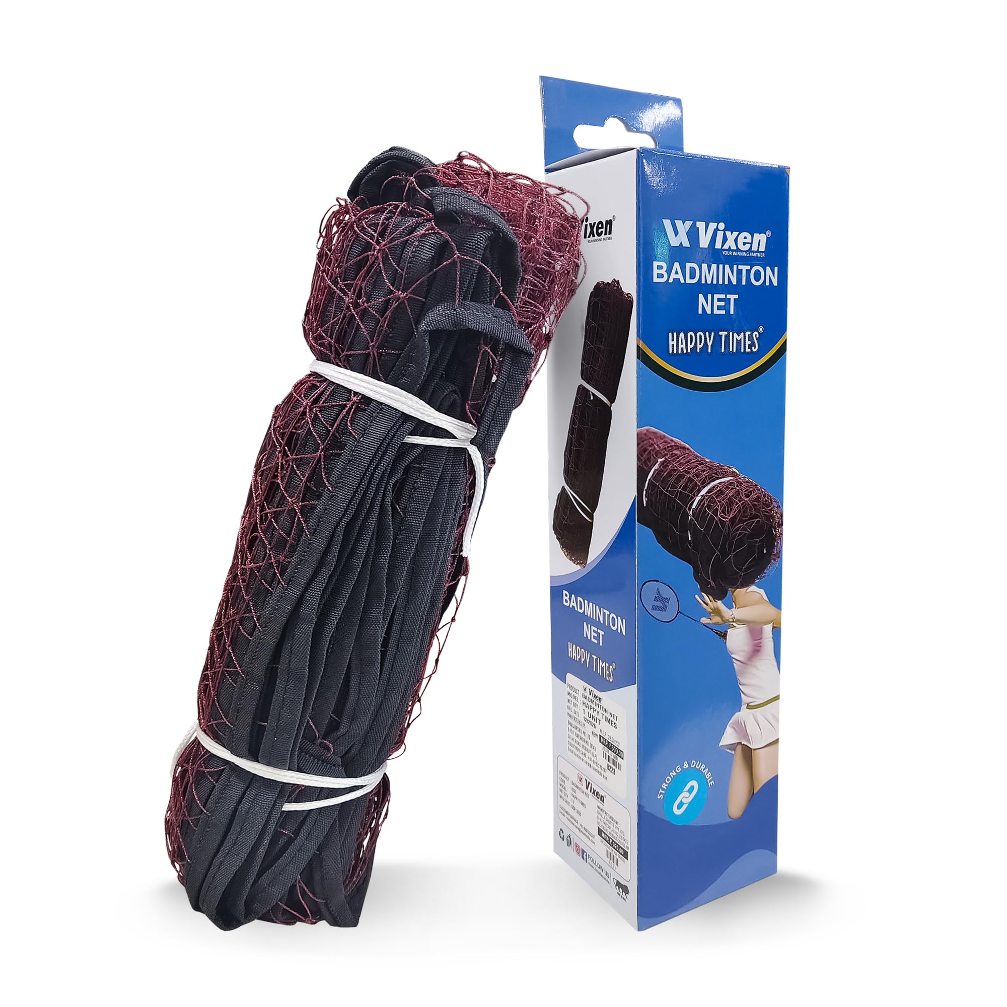 Vixen Nylon Badminton Net | Standard Size Durable Sports Net with Strong Border & Ropes | Indoor & Outdoor Badminton Practice & Match Play